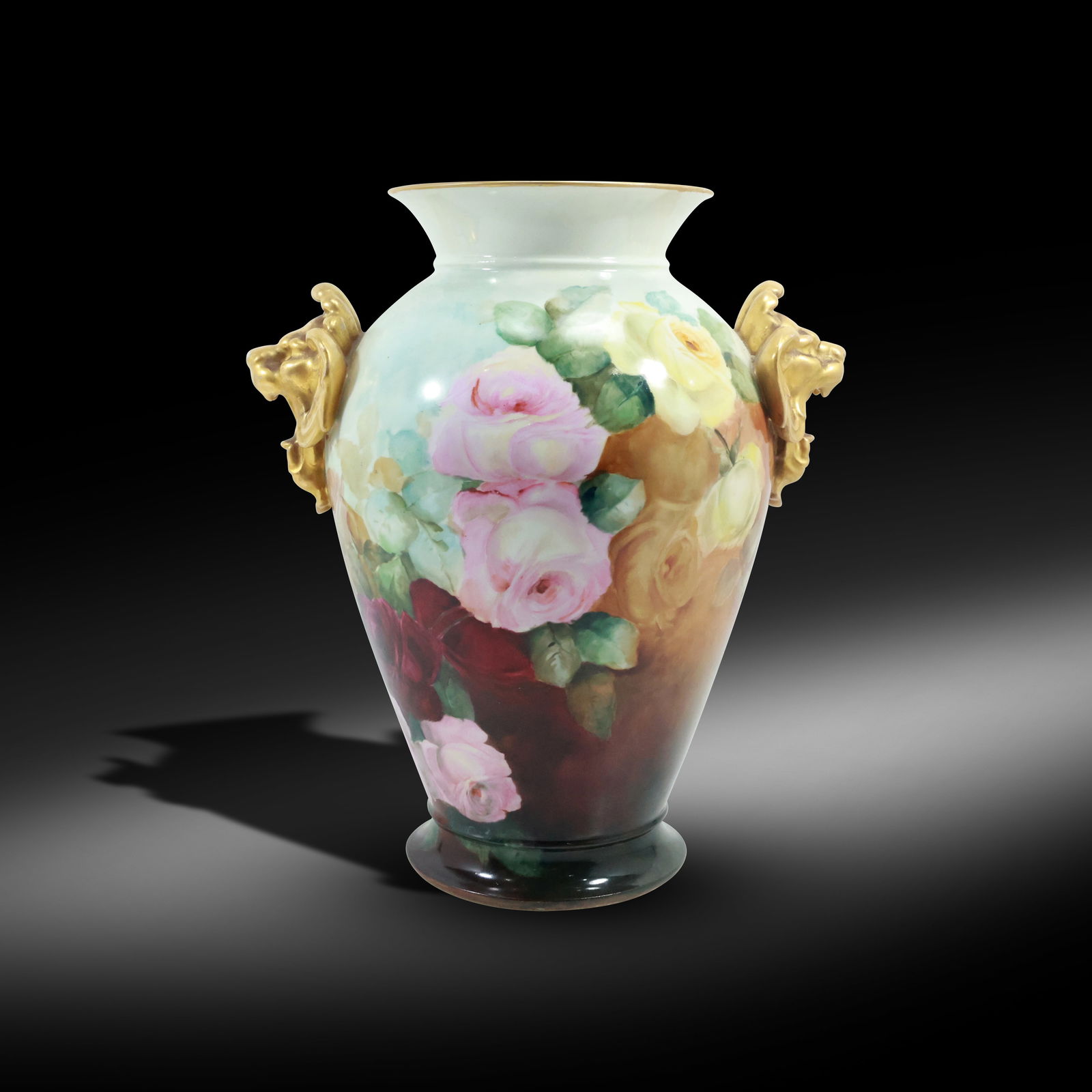 1895-1900 Delinieres Limoges Hand-Painted Porcelain Vase – France Lion Head Handles (1 of 20)