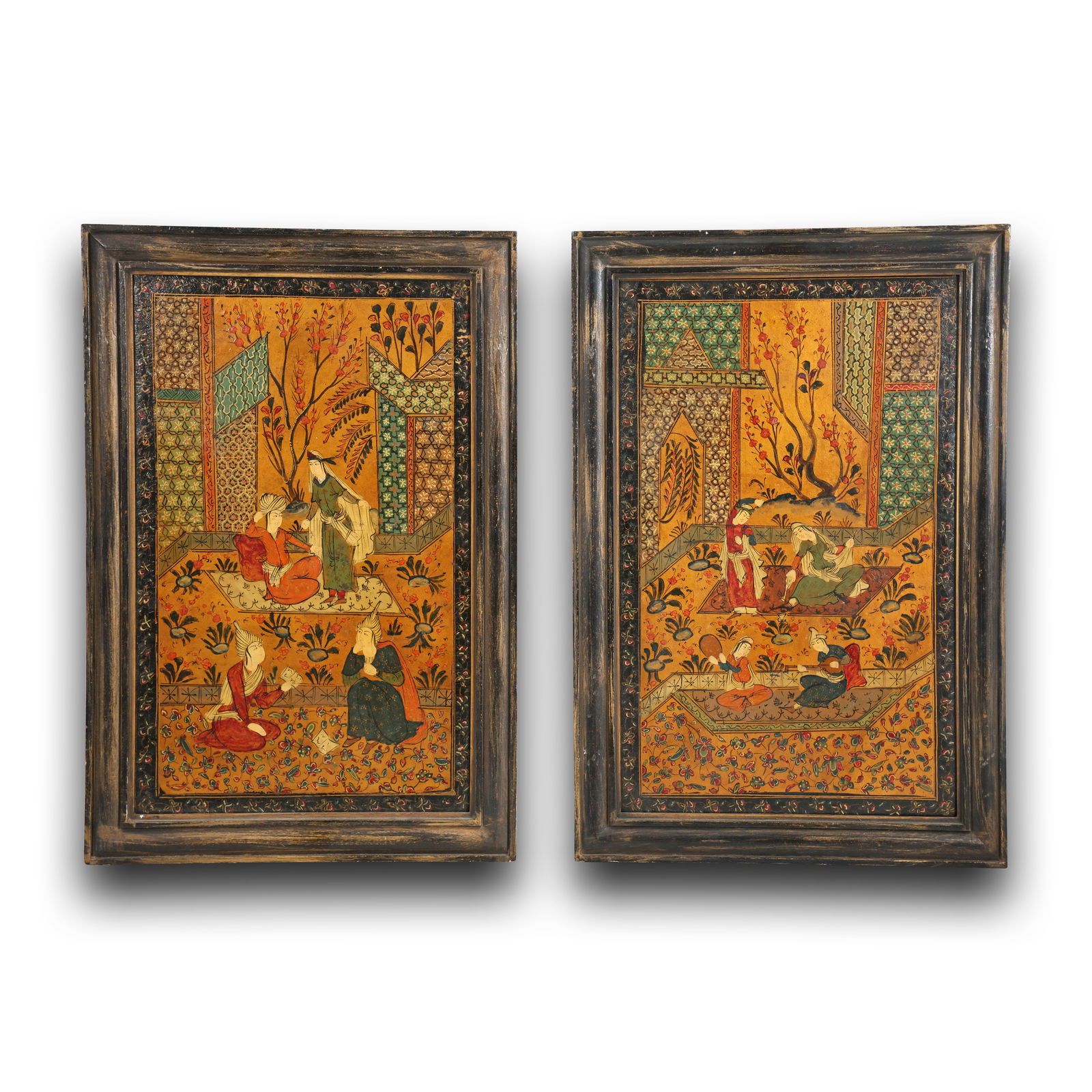 Pair of Qajar Lacquered Papier-Mache Panels Depicting Courtly Scenes, Iran (Persia), Late 19th Centu (1 of 20)