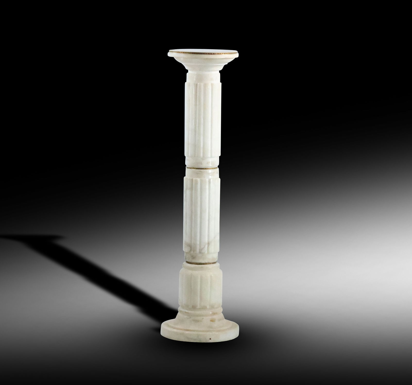Antique Italian Neoclassical Style White Marble Pedestal - Fluted Doric Column with Brass Fitting (1 of 20)
