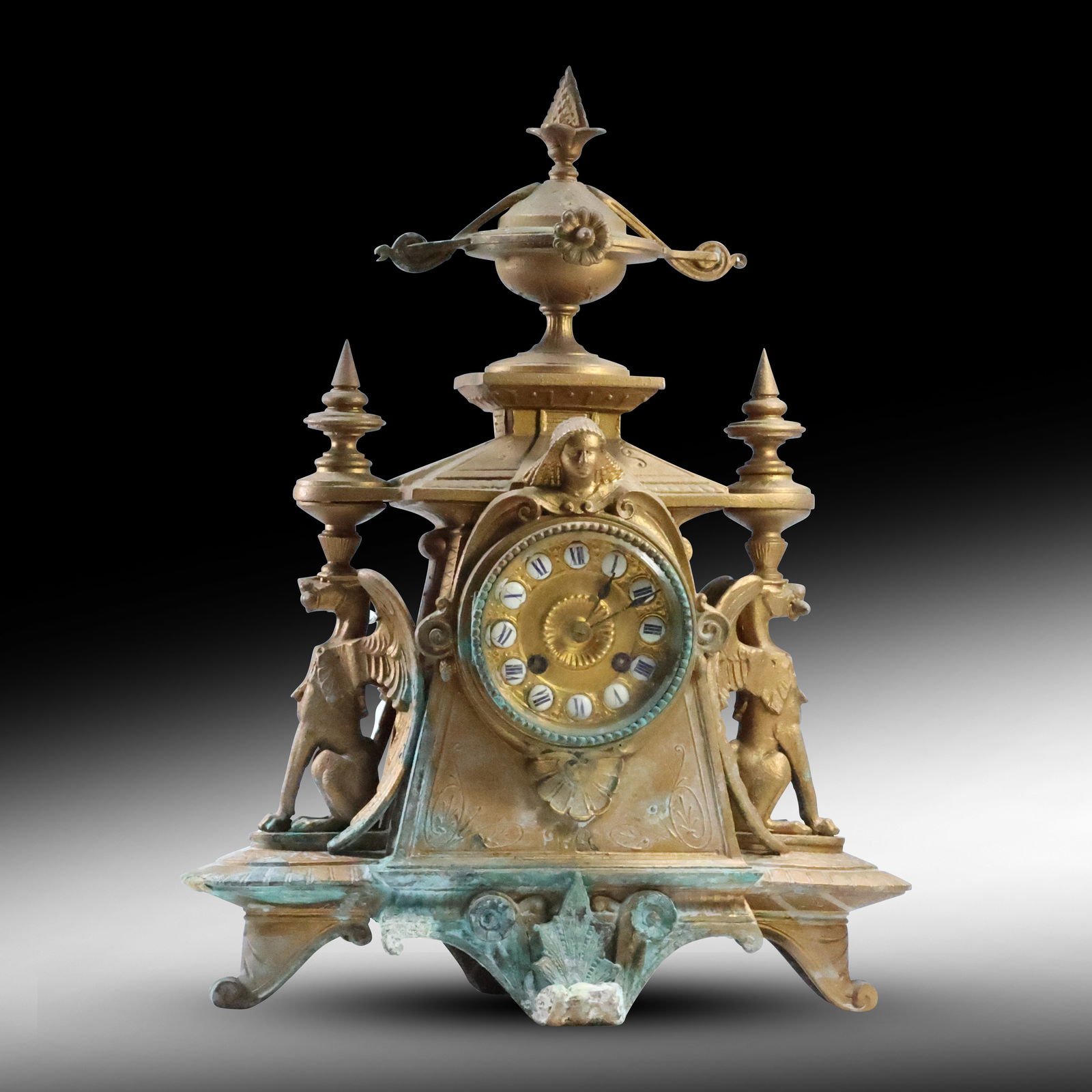 French Japy Frères Clock 19th C. Victorian Renaissance with Face and Griffin Sides 17 in. height (1 of 20)