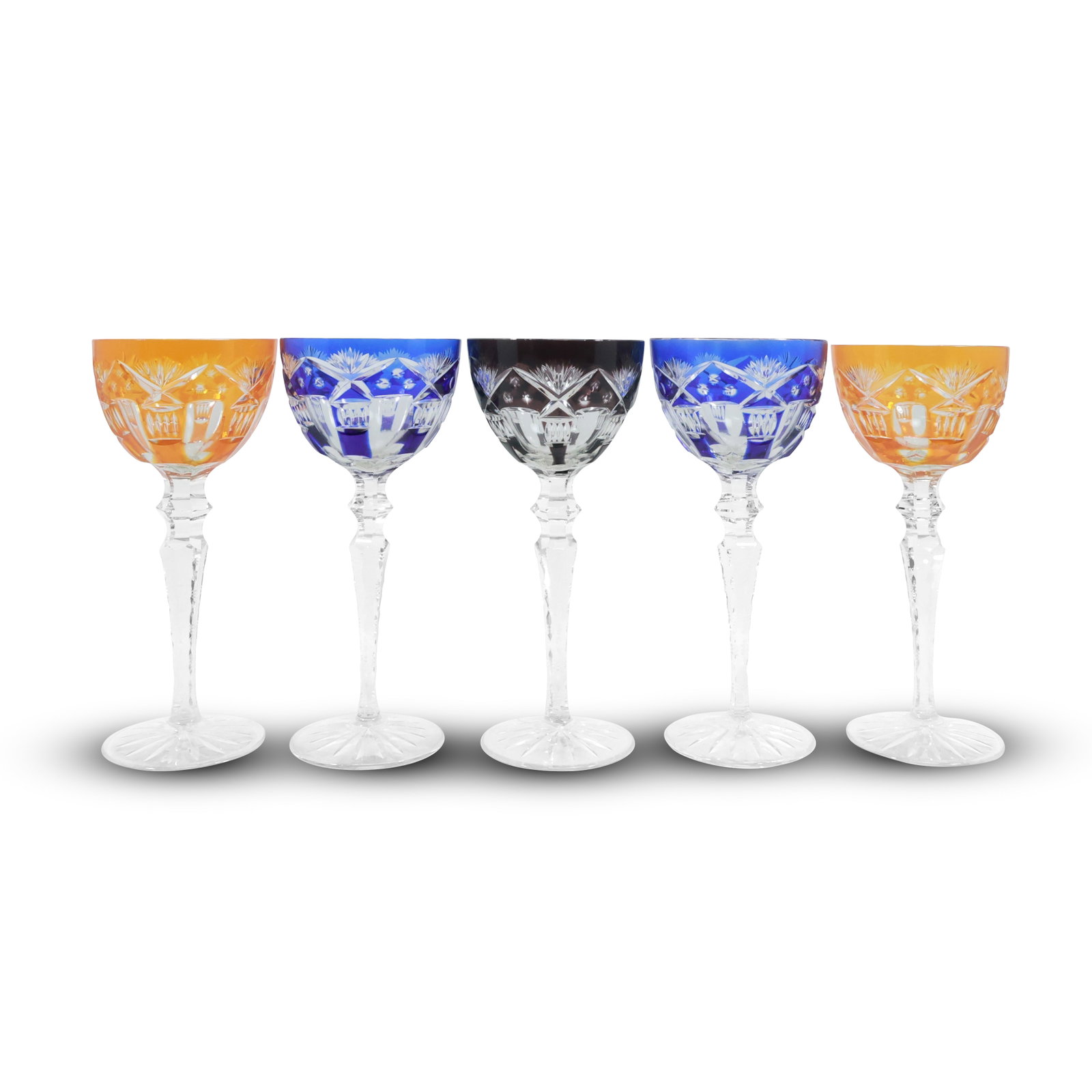 [5] Bohemian Multi Colors Fine Cut Glass Wine Stemware Glasses 8 in. height: [5] Bohemian Multi Colors Fine Cut Glass Wine Stemware Glasses 8 in. height. size: 8x3.75