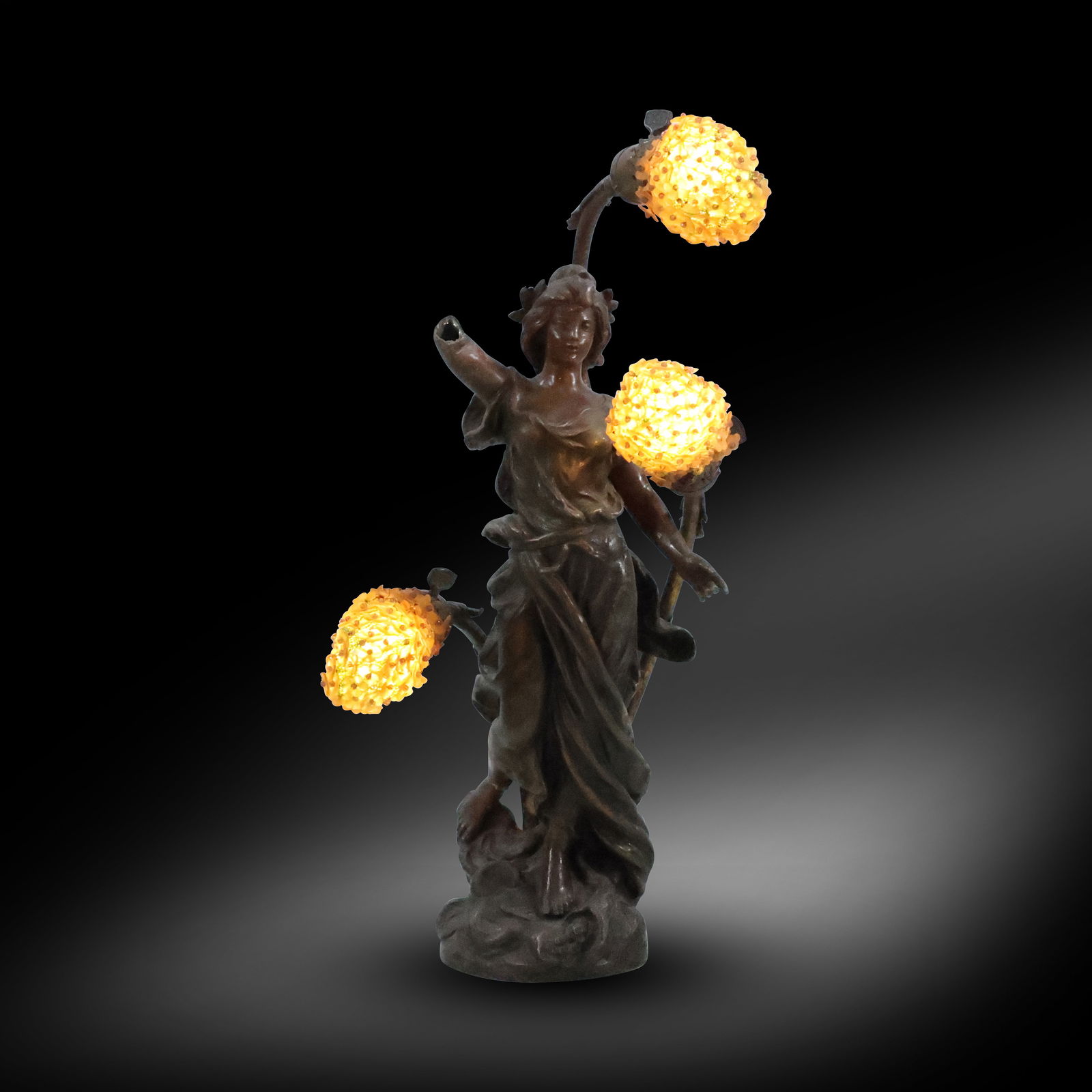 Signed Hippolyte Francois Moreau (1832 - 1927) Cast Spelter Metal FIGURAL NEWEL POST LAMP (1 of 20)