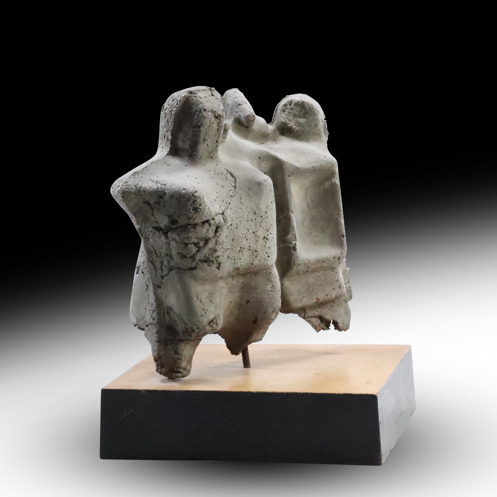 Mid-Century Modern Stone Sculpture of Modernism Figures Mounted om a Wood Base 10 in. height: Mid-Century Modern Stone Sculpture of Modernism Figures Mounted om a Wood Base 10 in. height. size: 10 x 7.25 x 7.25