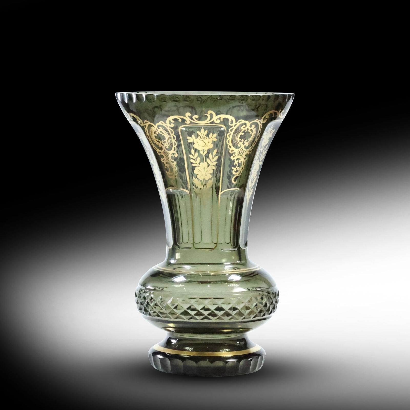 Superb Quality 19th C. Moser Glass Vase, Olive Color, With Fancy Gold Accent Decoration 2 in. height (1 of 20)
