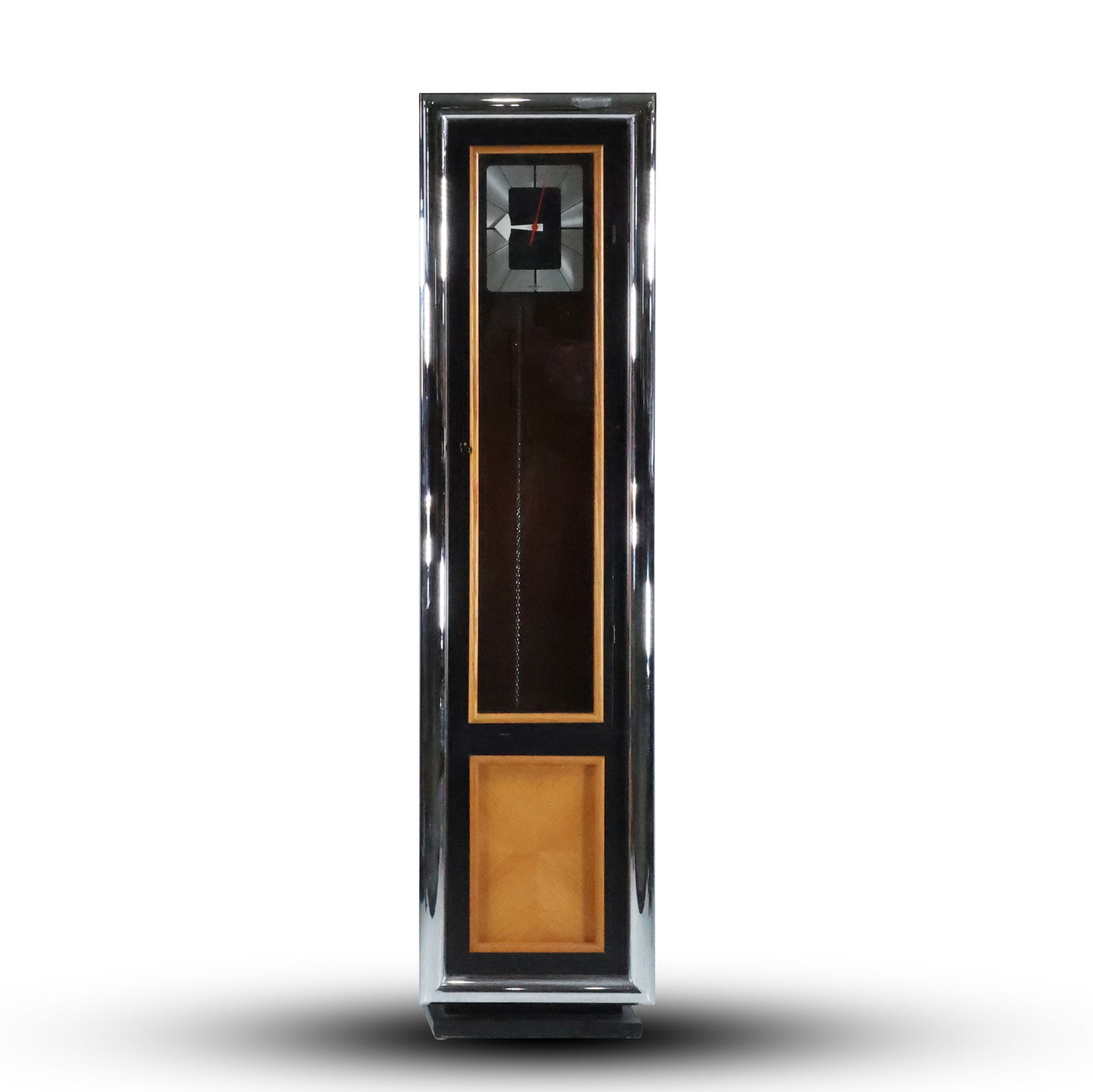 Mid-Century Modern Howard Miller Floor Clock Chrome and Wood Case, Pendulum & Weights (1 of 19)