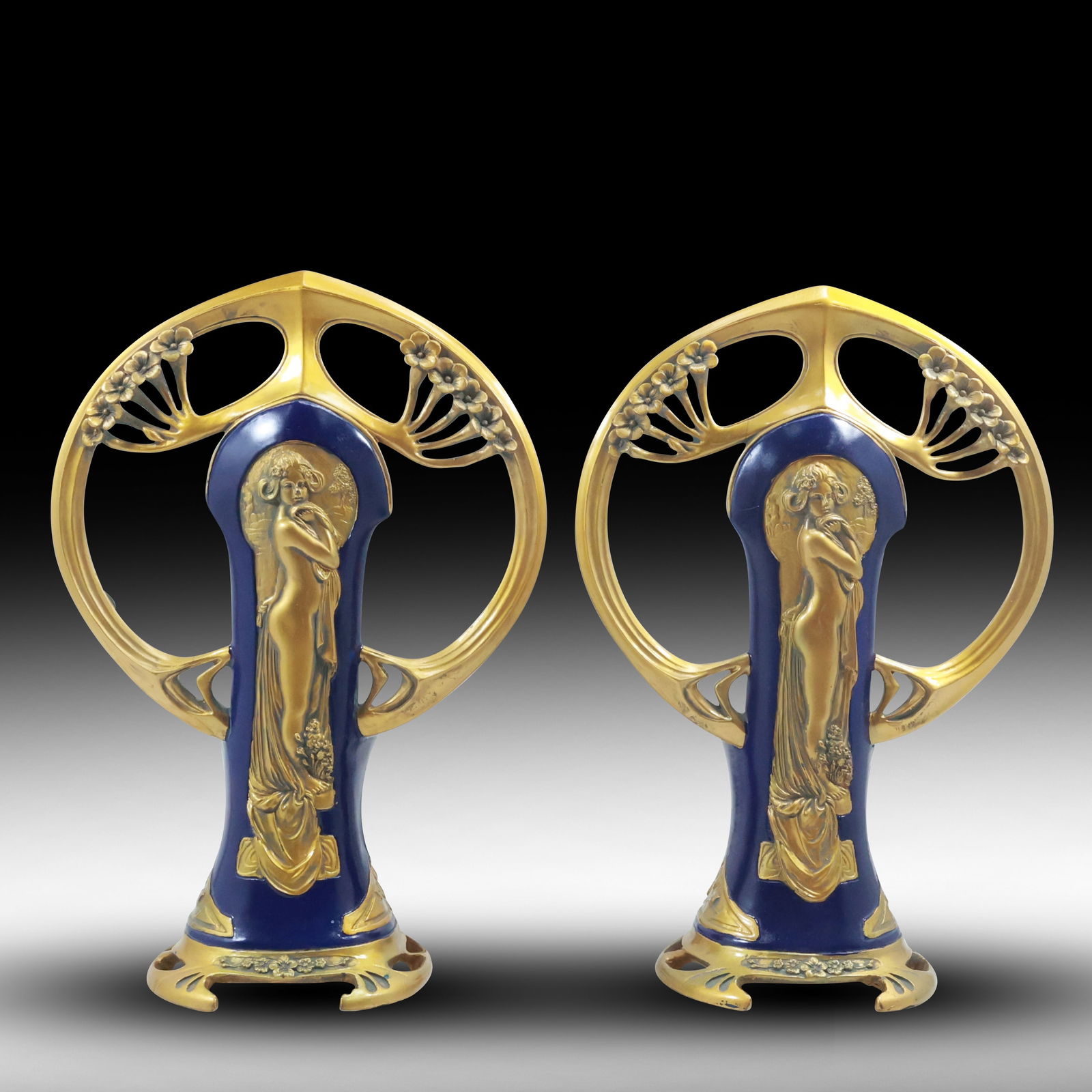 Pair Mademoiselles Boudoir Lighted Statue Art Nouveau-style accent lamp after Charles Korschann (1 of 20)