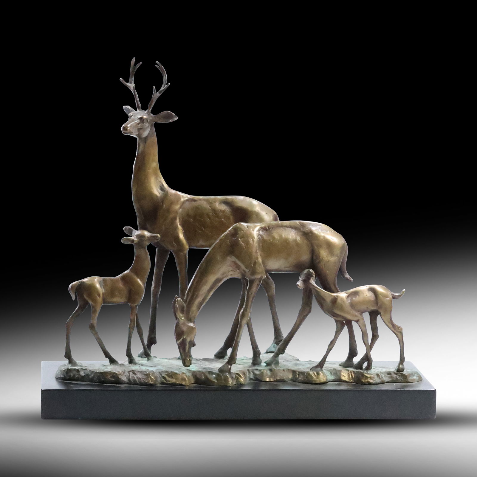 Adam Fryda Bronze Deer Family Sculpture with Buck and Baby Deer 12.75 in. length (1 of 20)