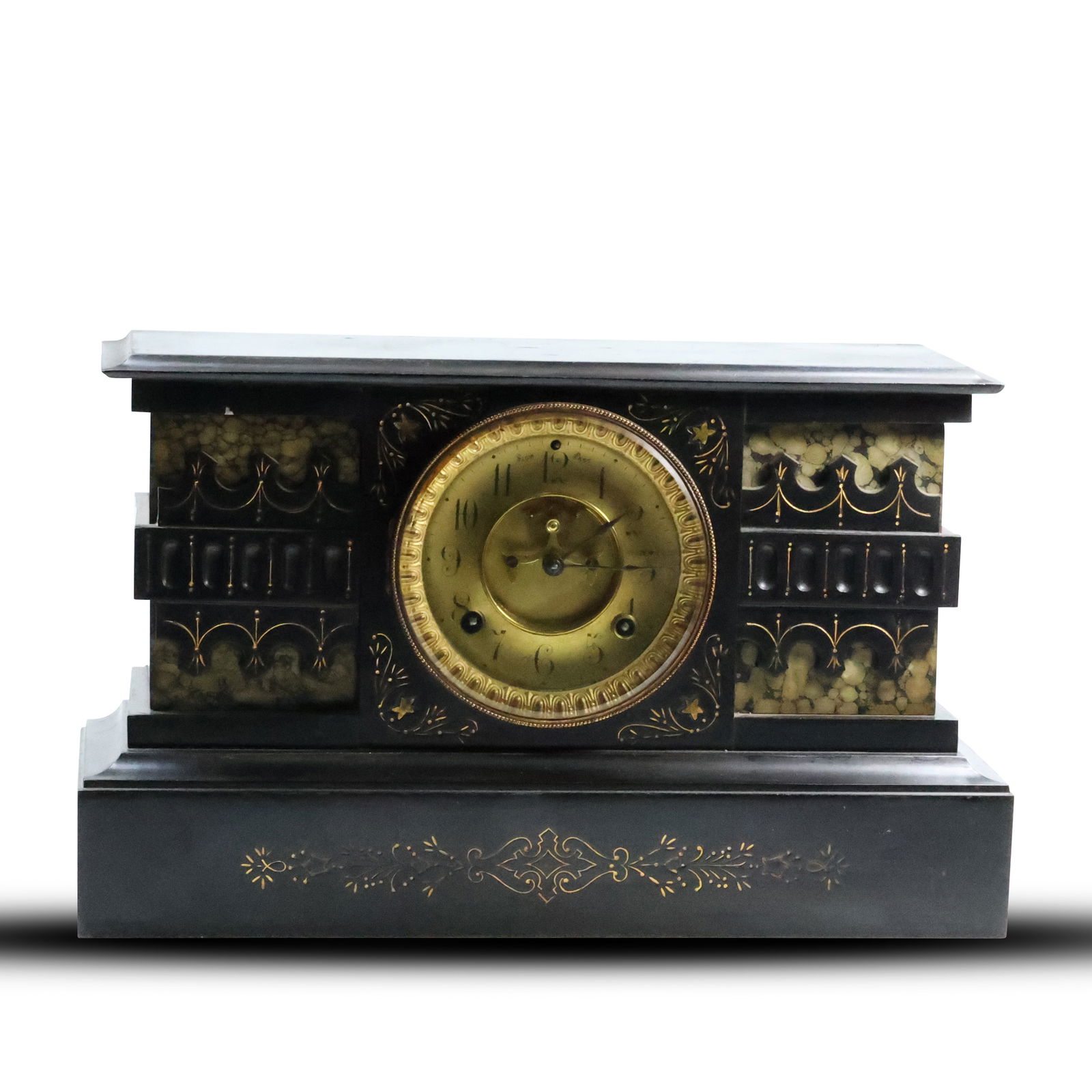 Quality 19th C. Victorian Black Marble Mantle Clock Open Escapement Dial 10.25 in. h. x 16.5 in. l. (1 of 20)