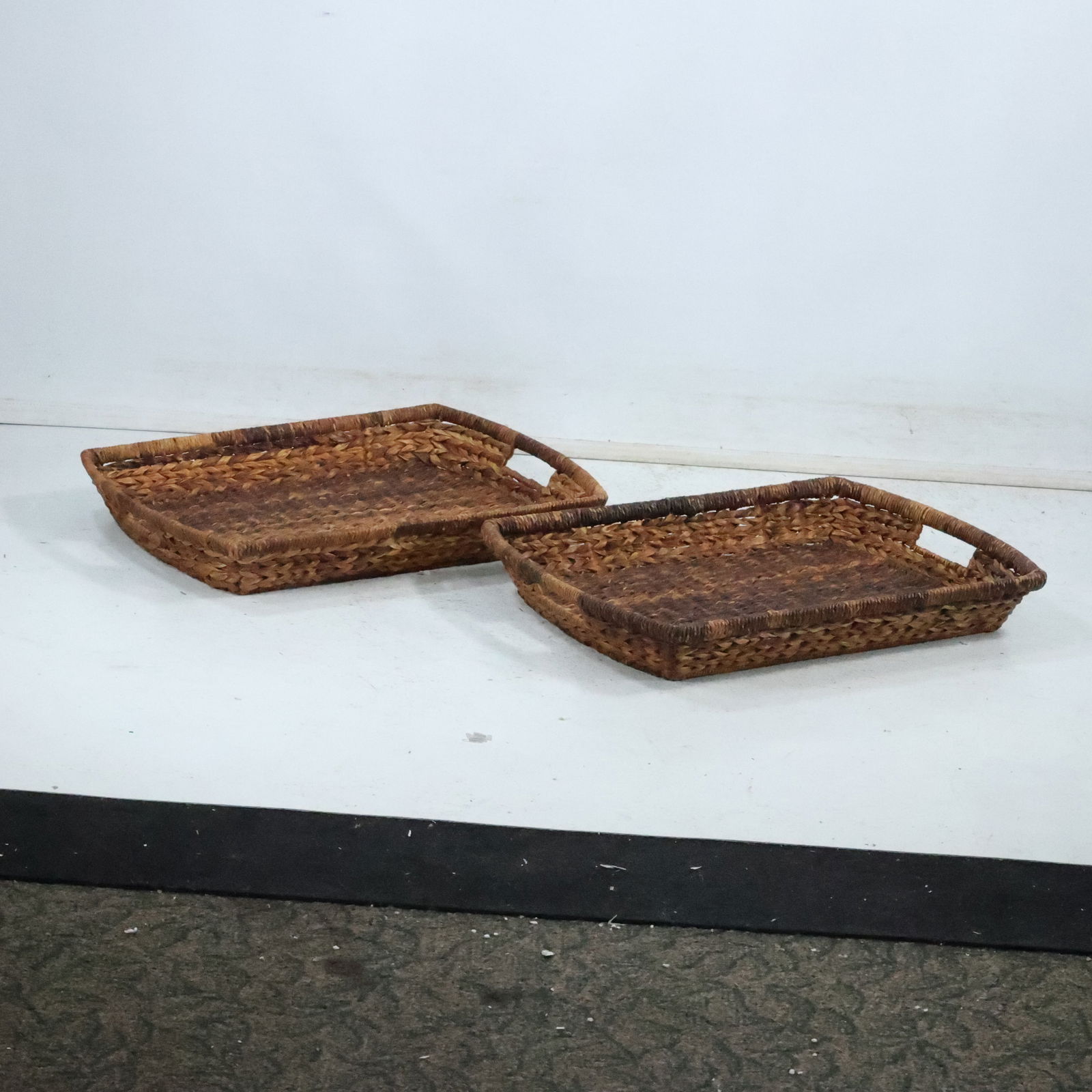 Pair Wicker Rattan Serving Trays in Natural Finish 21.5 in. x 15.75 in. (1 of 20)