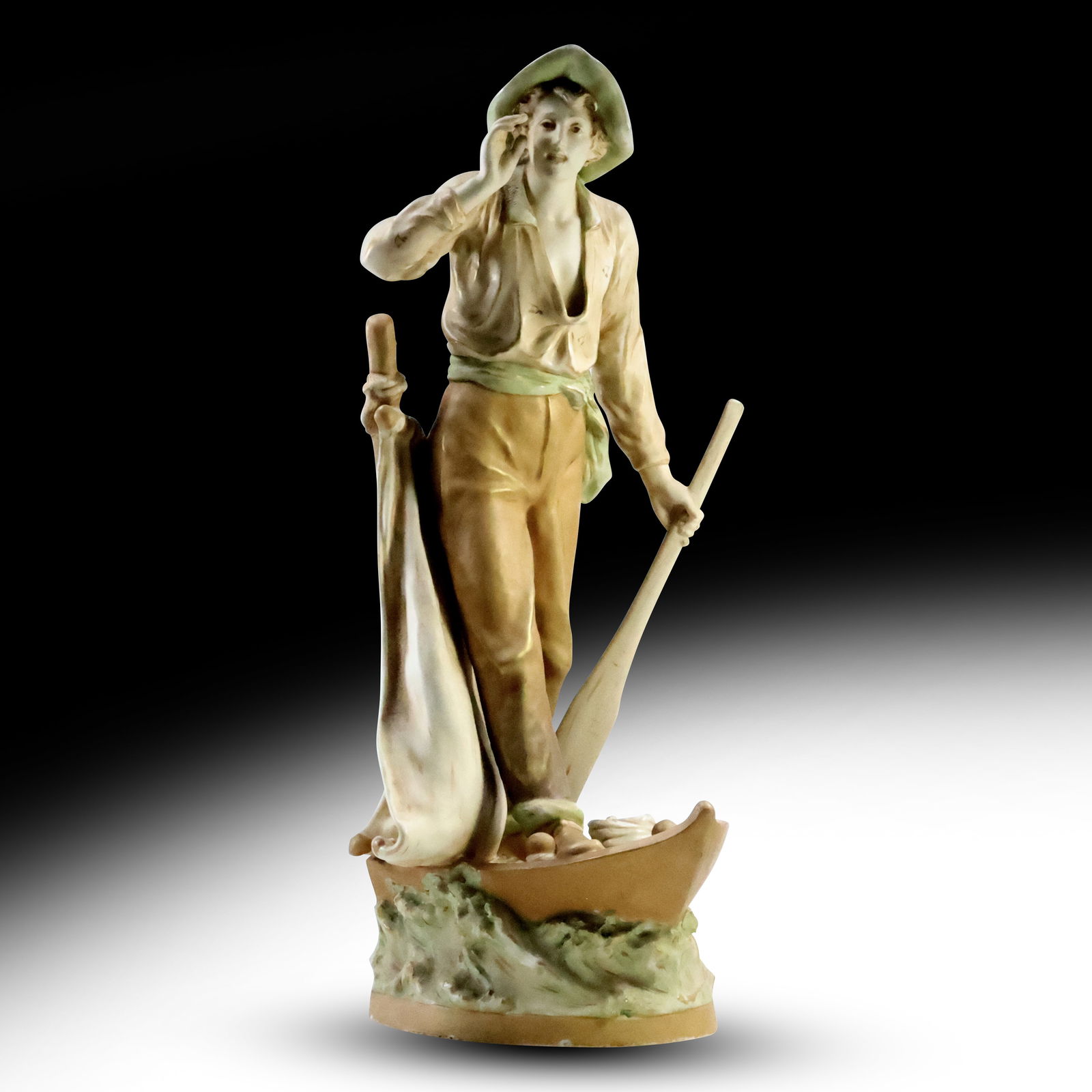 Royal Dux Man on Boat Fisherman Statue Large Porcelain Statue 19.25 in. height (1 of 20)