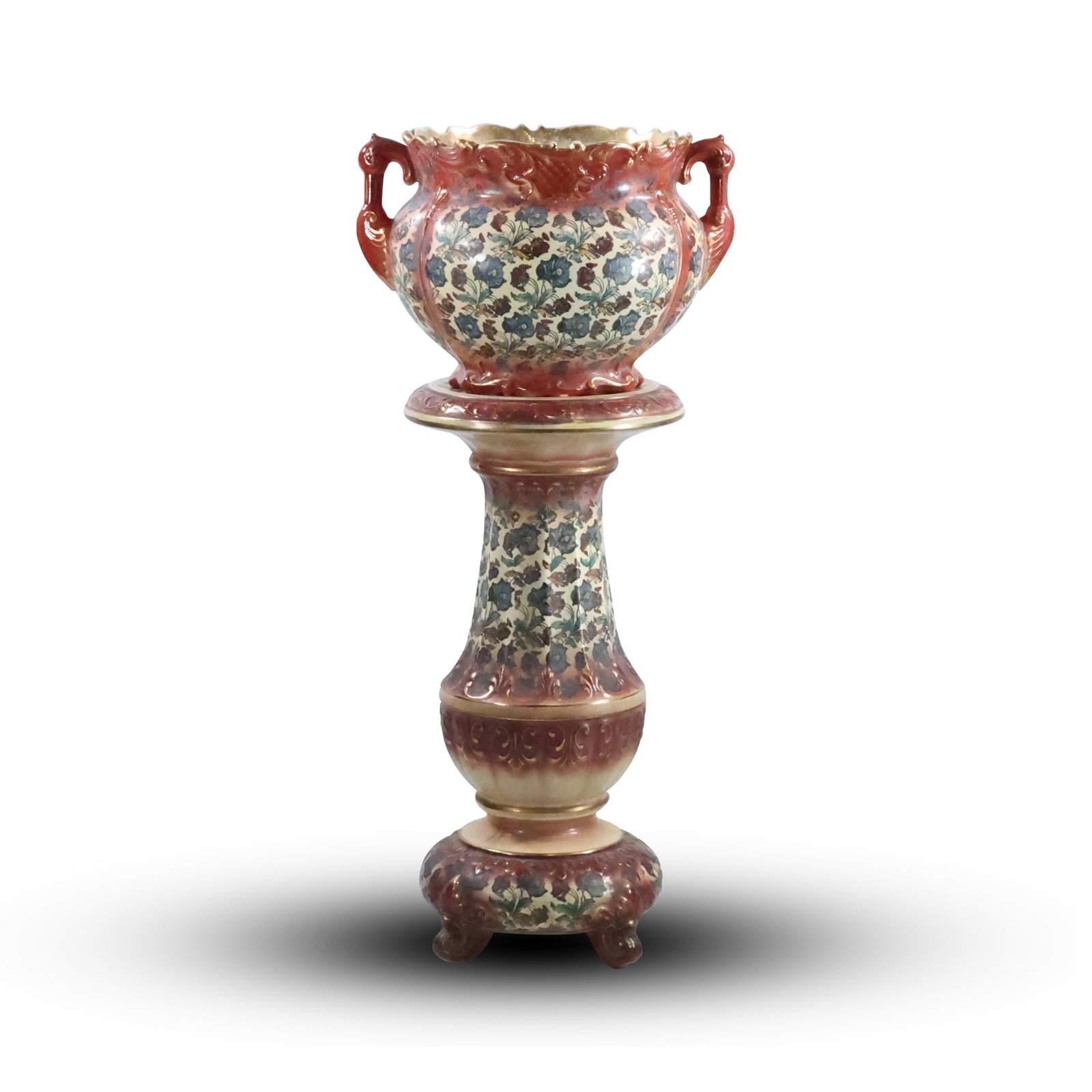 Haynes Baltimore Pottery Jardiniere On Pedestal 35.5 inches height x 16 in. x 13 in.: Haynes Baltimore Pottery Jardinière On Pedestal size: 35.5 x 16 x 13 all together - some age wear See Pictures