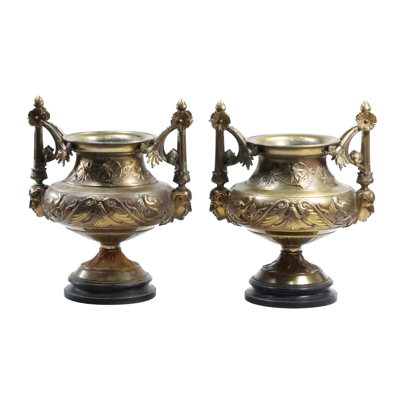 Pair of 19th C. Aesthetic Movement Gilt Bronze Urns 9,5 in. height x 8 in. wide x 7 in., good patina (1 of 20)