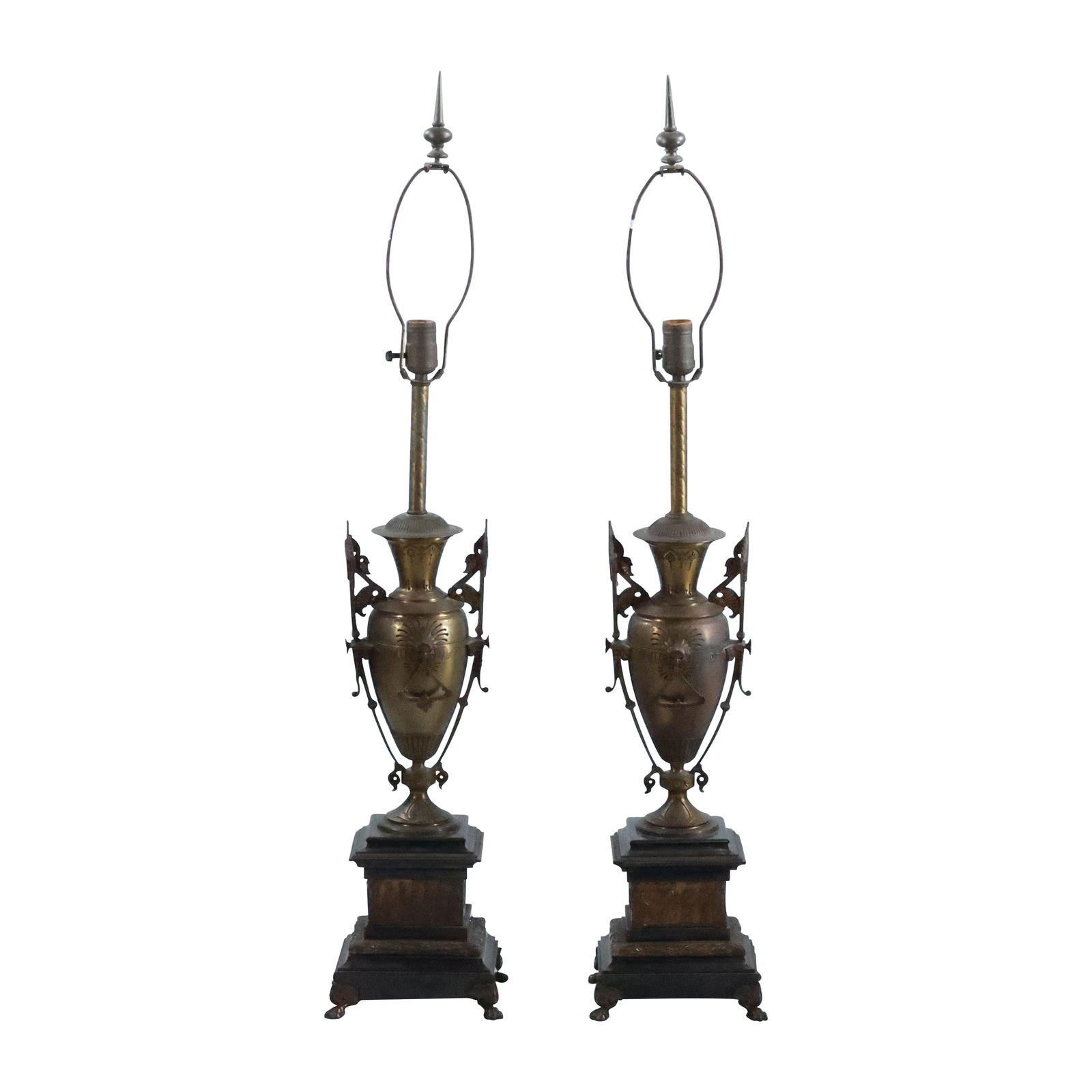 Pair 19th C. Bronze Renaissance Revival Urn Table Lamps, Electrified 39.5 in. overall height (1 of 20)