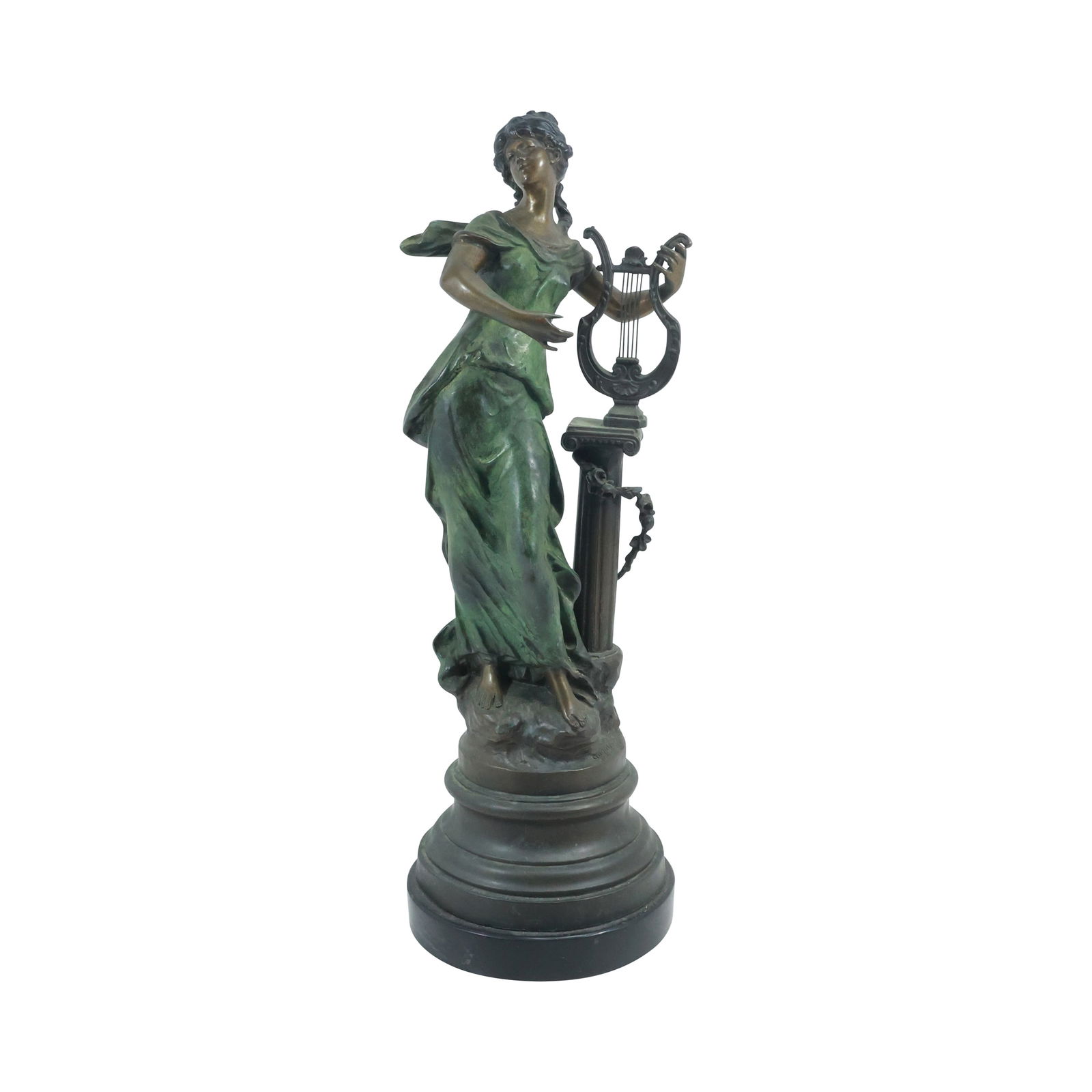 19th C. Auguste Moreau French Bronze Sculpture Of Lady with Harp 20.5 in. height (1 of 20)