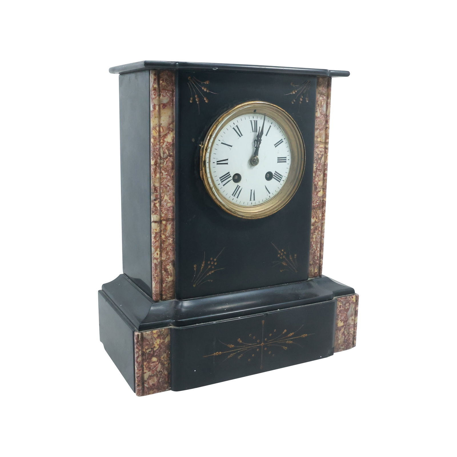 19th C. French Empire 2-Color Marble Mantle Clock 12.25 in. height x 10.5 in. wide. (1 of 20)