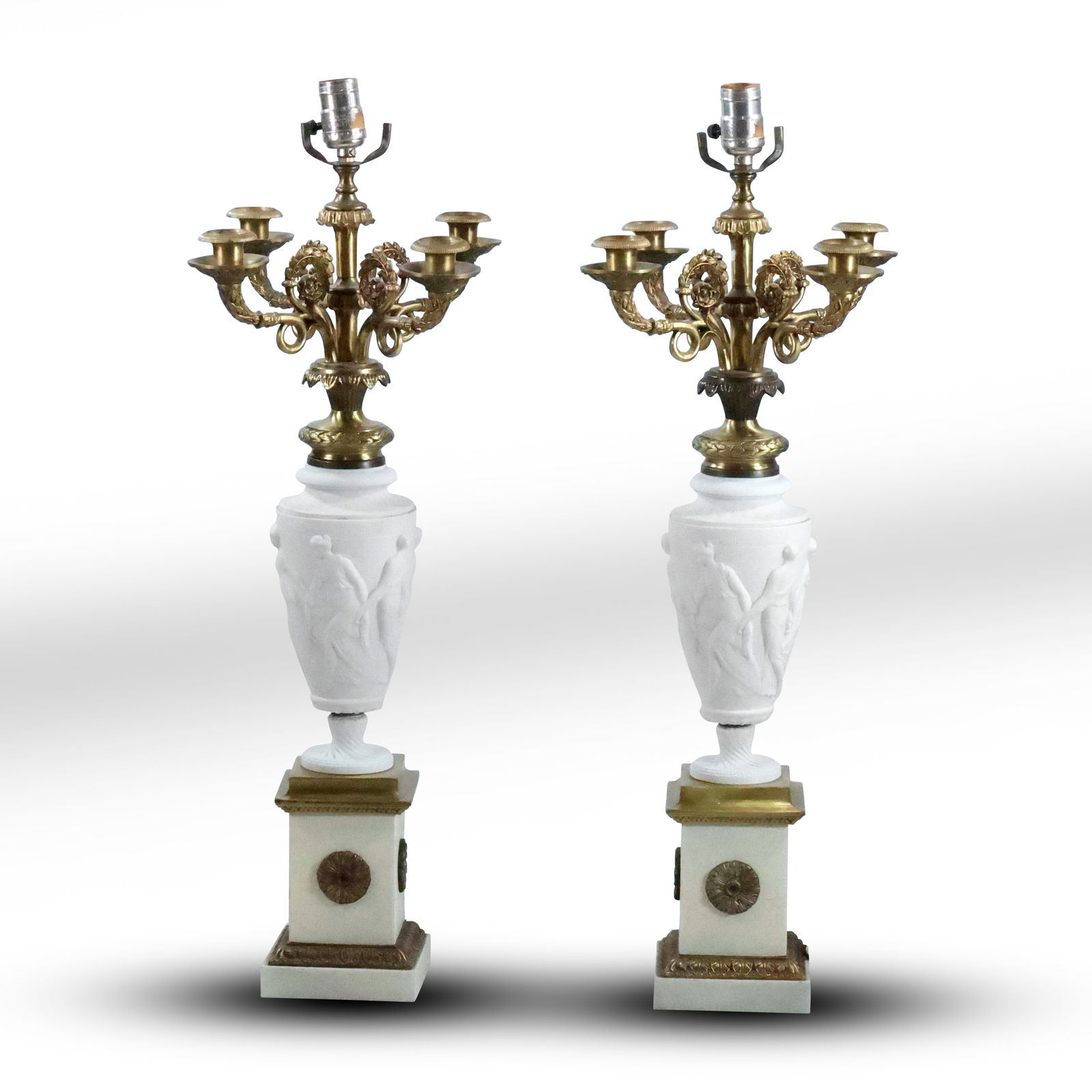 Pair of Porcelain Bisque and Gilt Bronze Candelabra Lamps, Louis XVI Style (1 of 20)