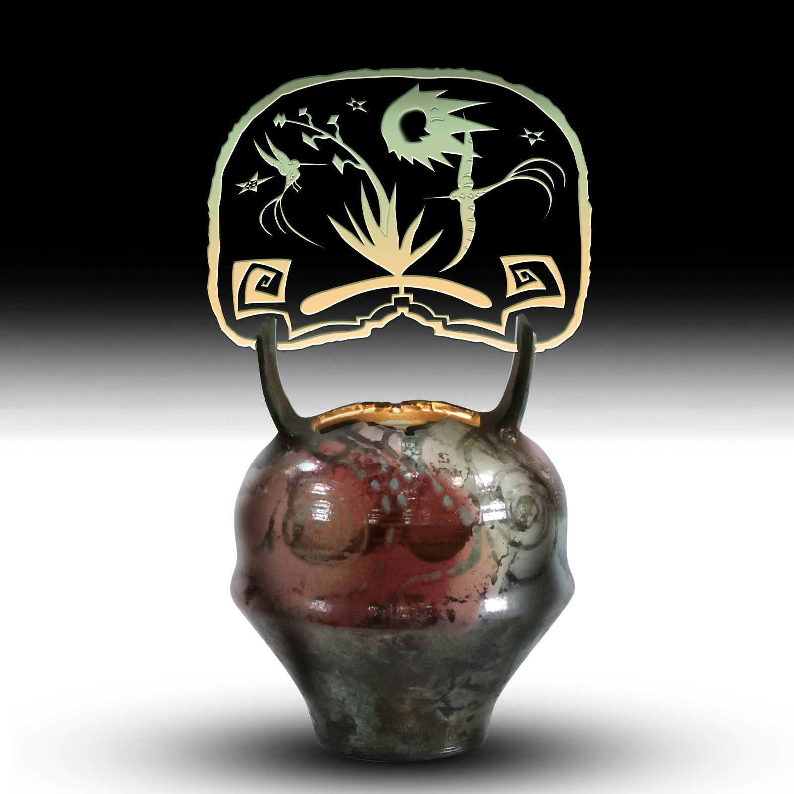 Christopher Heede Glazed Pottery Vase Lamp with Etched Glass Panel (1 of 19)