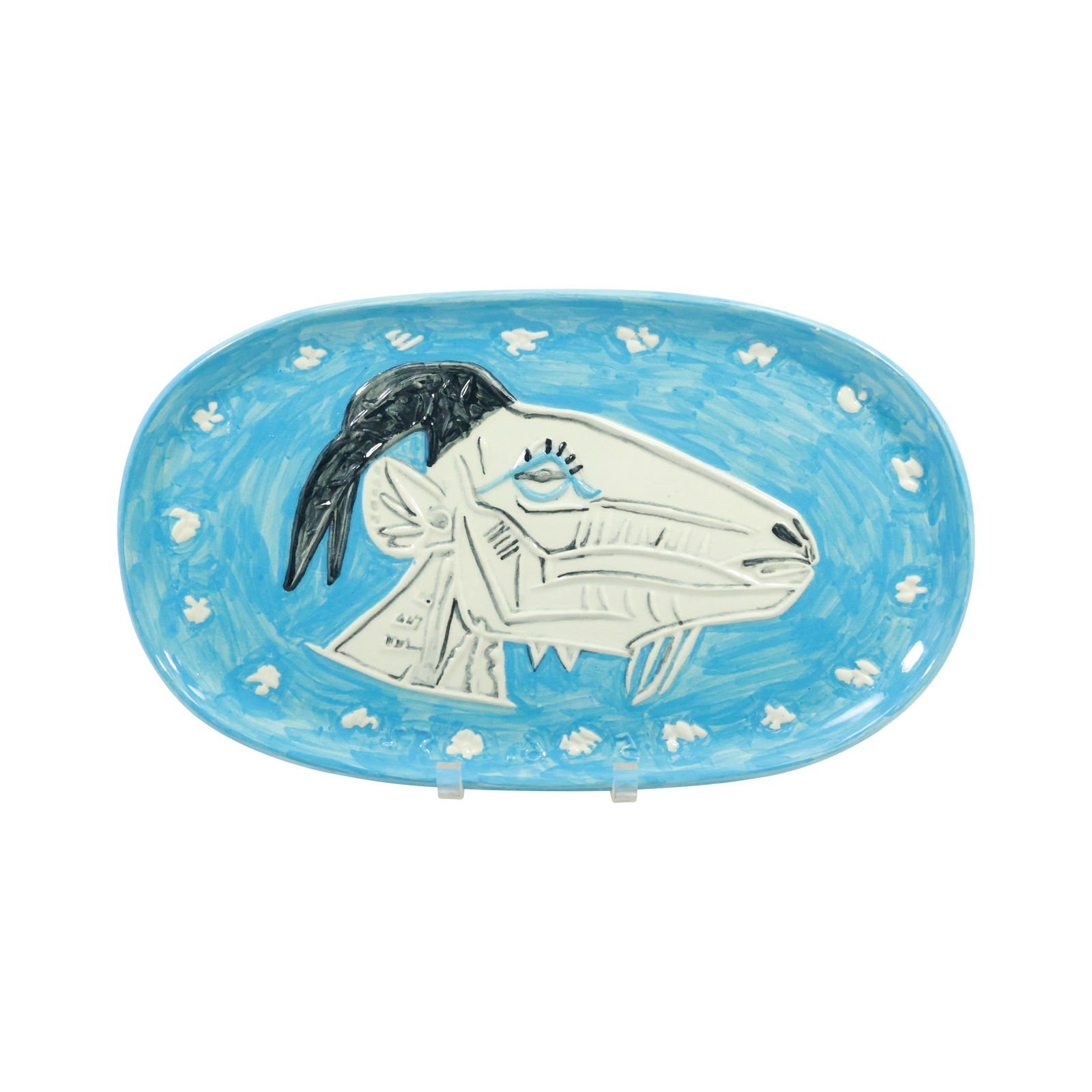 After Pablo Picasso(1881 - 1973) Goat Head Pottery Platter 1952, has Stamp on Verso (1 of 19)