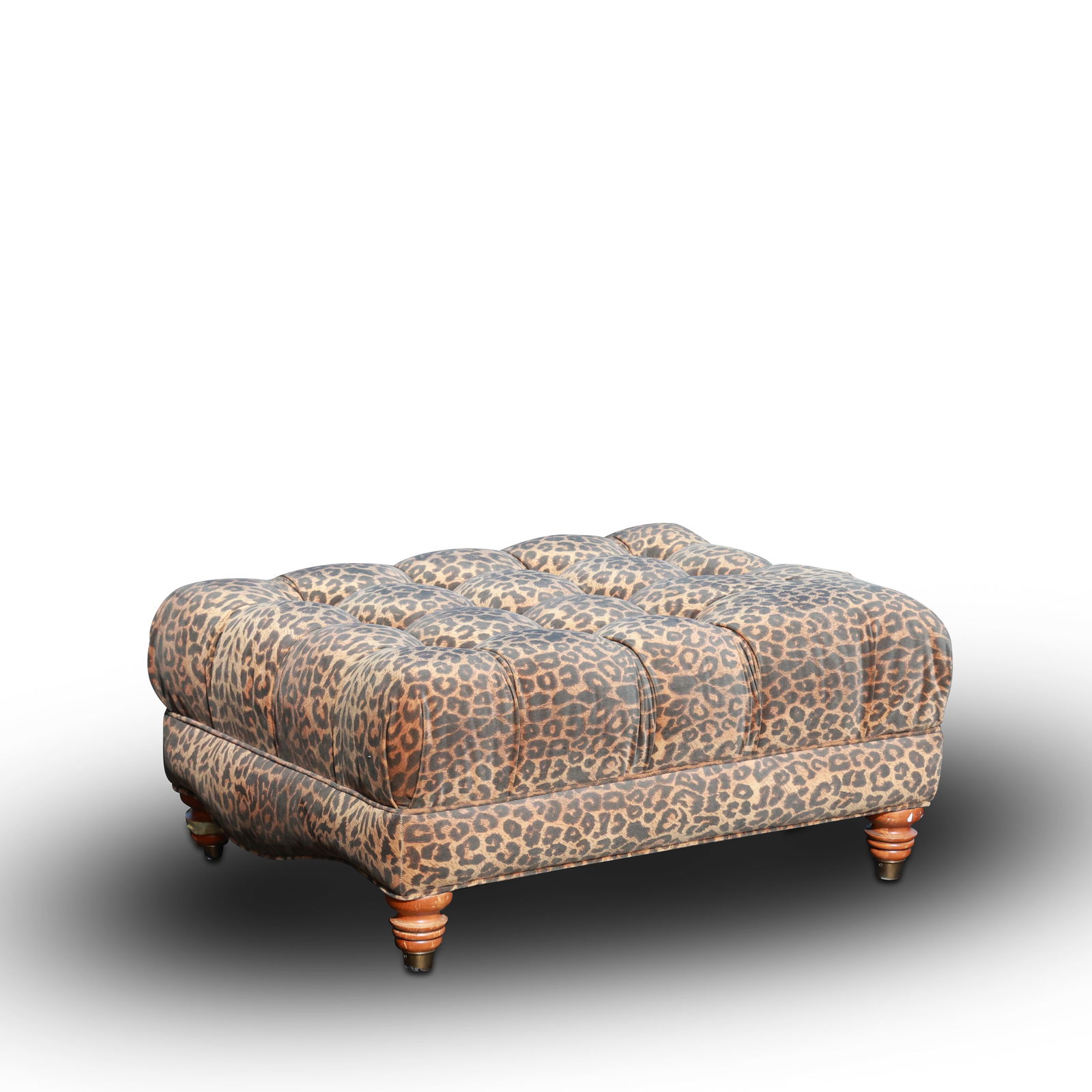 Attributed Edward Ferrell Upholstered Tufted Bench/Ottoman: Cheetah Print (1 of 11)