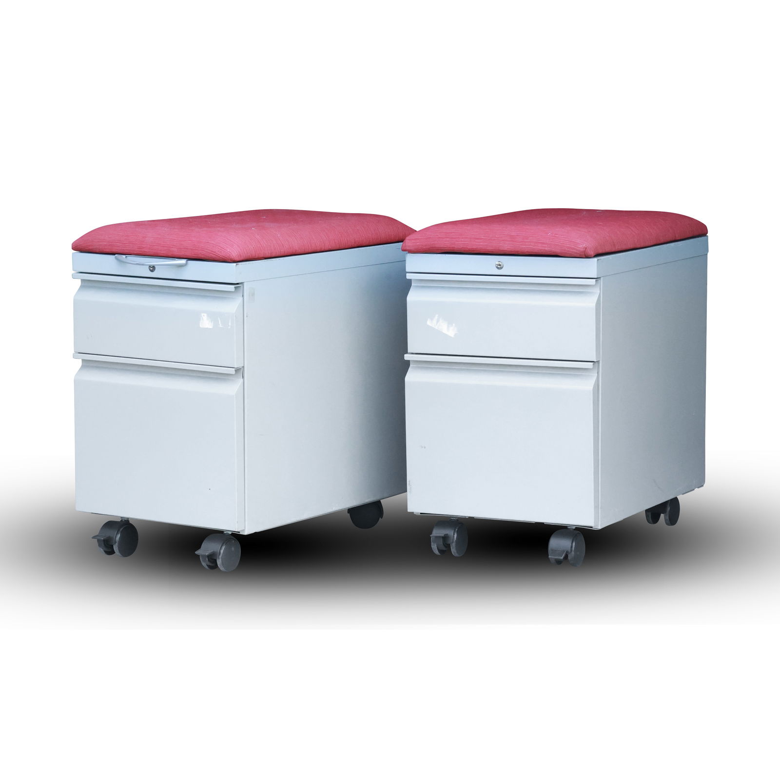Allsteel Align Storage Stool Units on Wheels - Red Upholstery: These versatile Allsteel Align storage stool units offer a practical and stylish solution for your workspace. Designed with functionality in mind, these units combine storage and seating in one compac