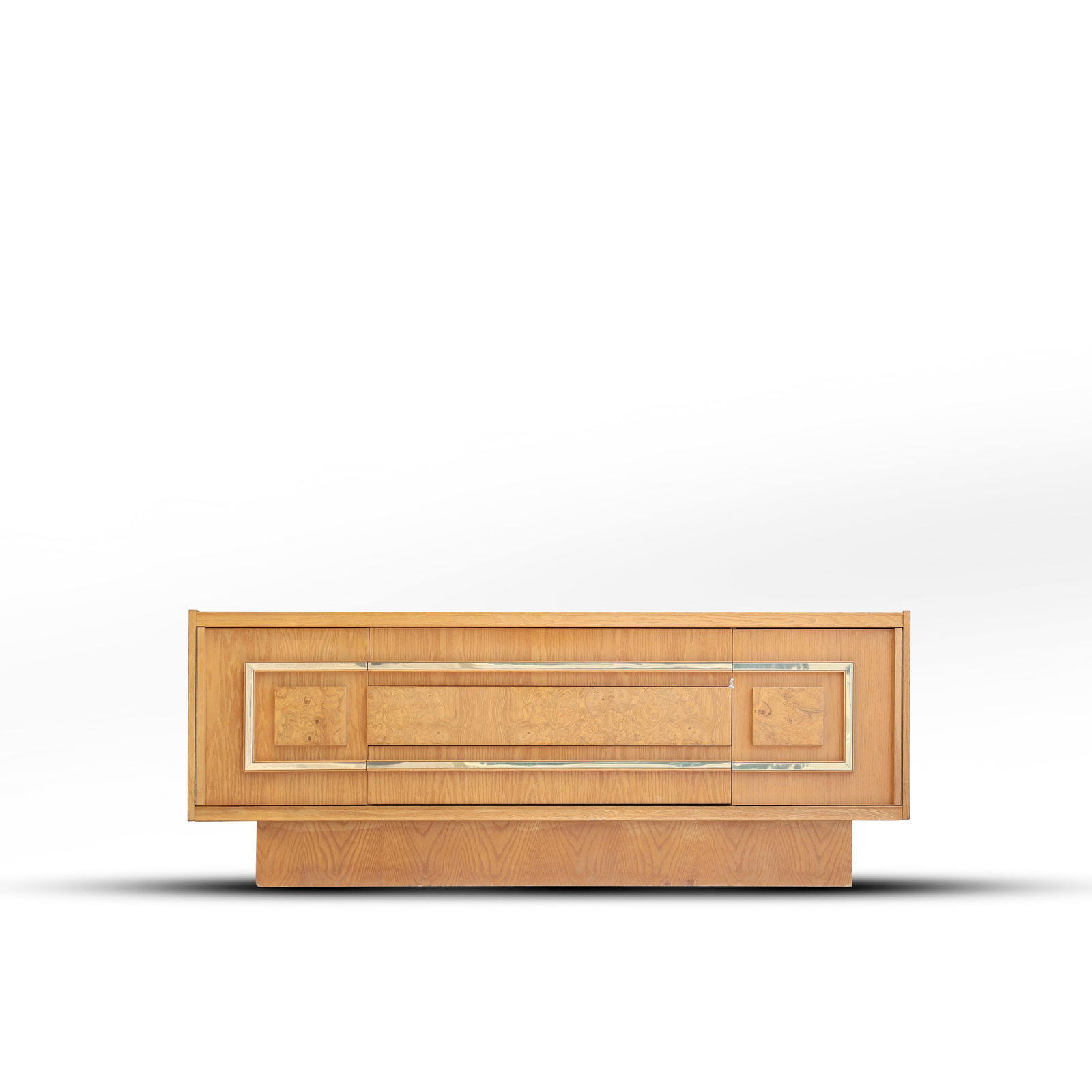 Milo Baughman Style Mid-Century Burlwood and Brass Credenza, Sideboard, or Console (1 of 16)