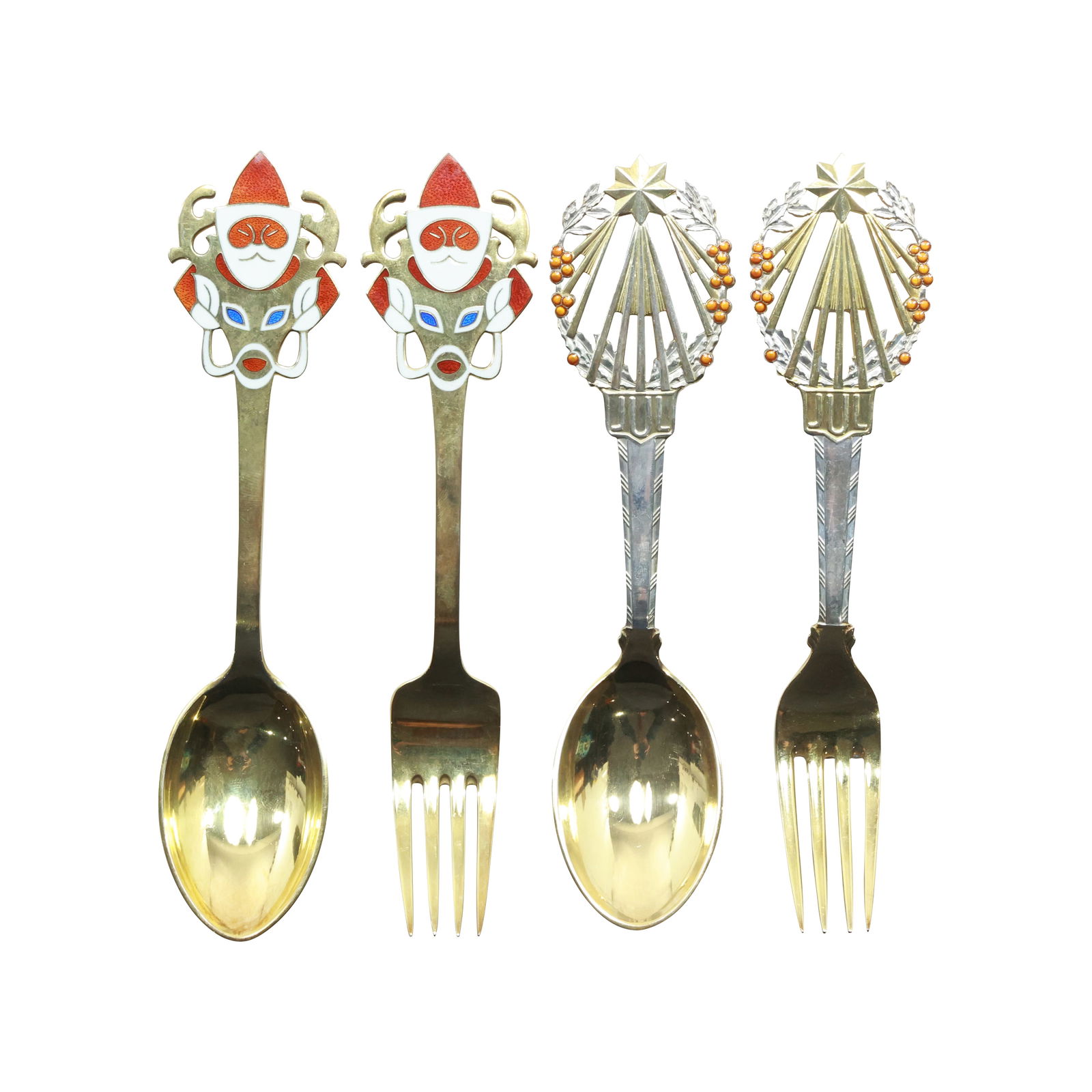 Vintage 1922 Anton Michelsen Sterling Silver and Enamel Christmas Spoon and Fork Sets - Denmark (1 of 20)