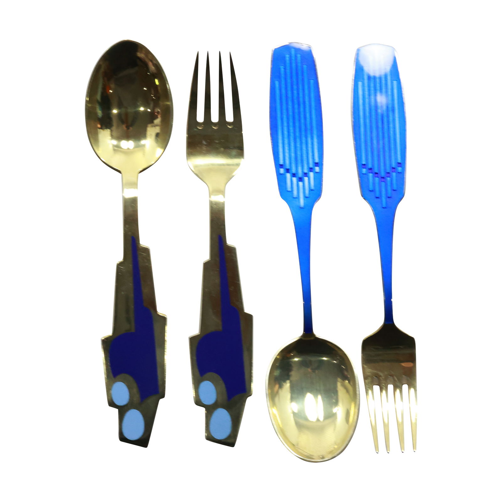 A. Michelsen 1962 Gilt Sterling Silver and Blue Enamel Christmas Spoon & Fork Set, 191 grams (1 of 17)