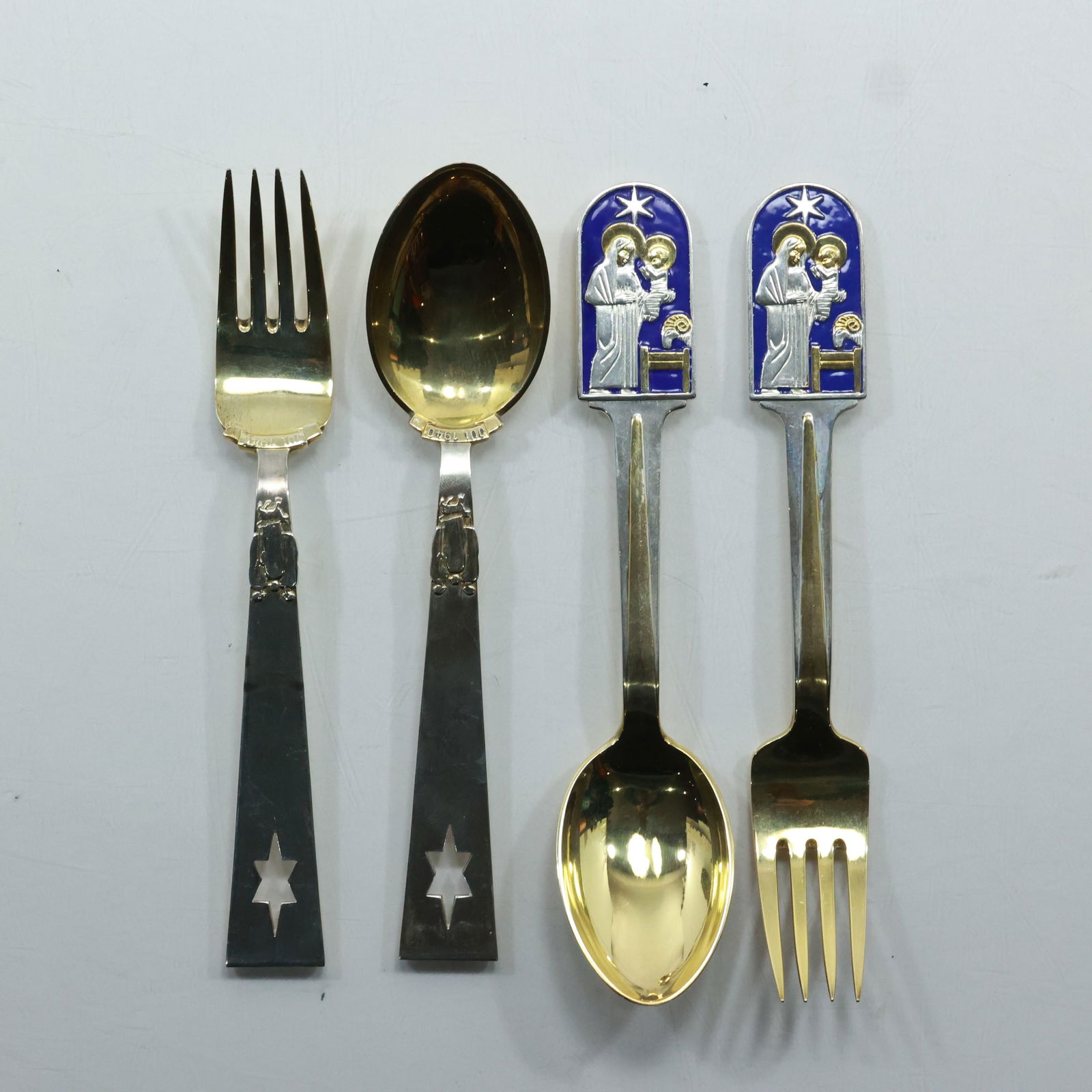 1934 A. Michelsen Sterling Silver Vermeil Christmas Spoon & Fork Set, 184 grams (1 of 20)