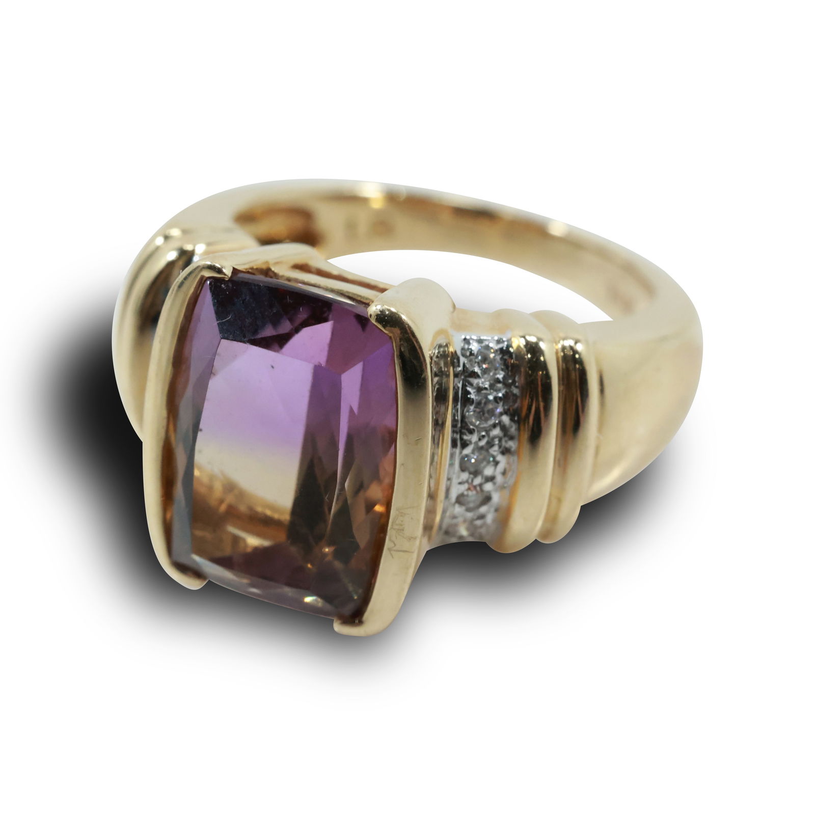 14K Gold Ametrine & 10 Diamonds Stunning Quality Cocktail Ring Size 8, 6.90 dwt. (1 of 14)