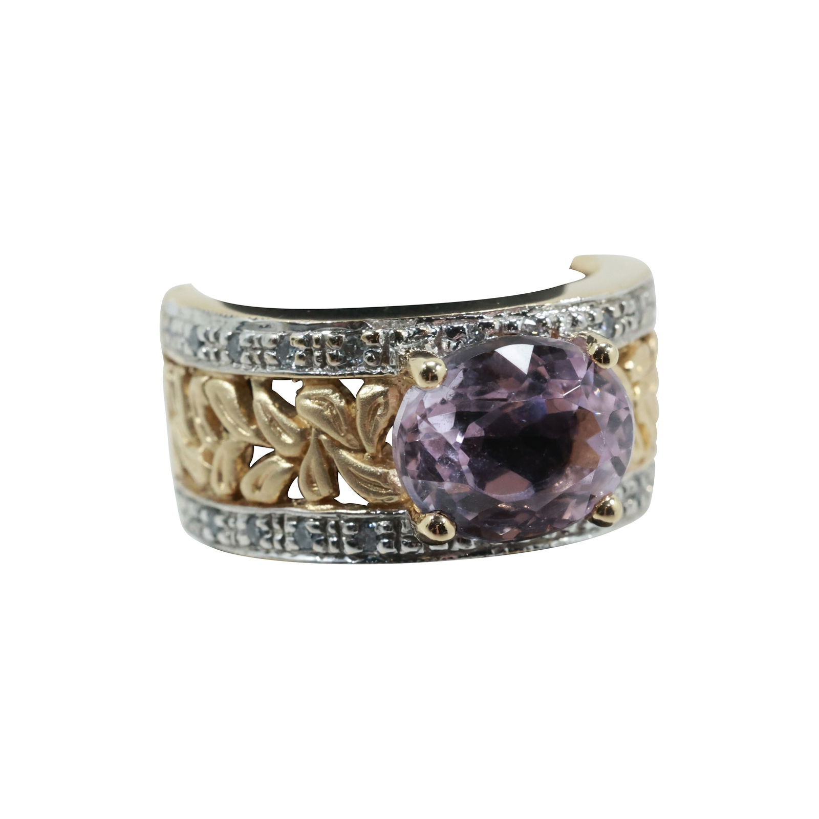14K GOLD Amethyst [approx 6 cts] 24 DIAMOMDS Stunning Quality Cocktail Ring Size 8, 6.31 dwt (1 of 14)