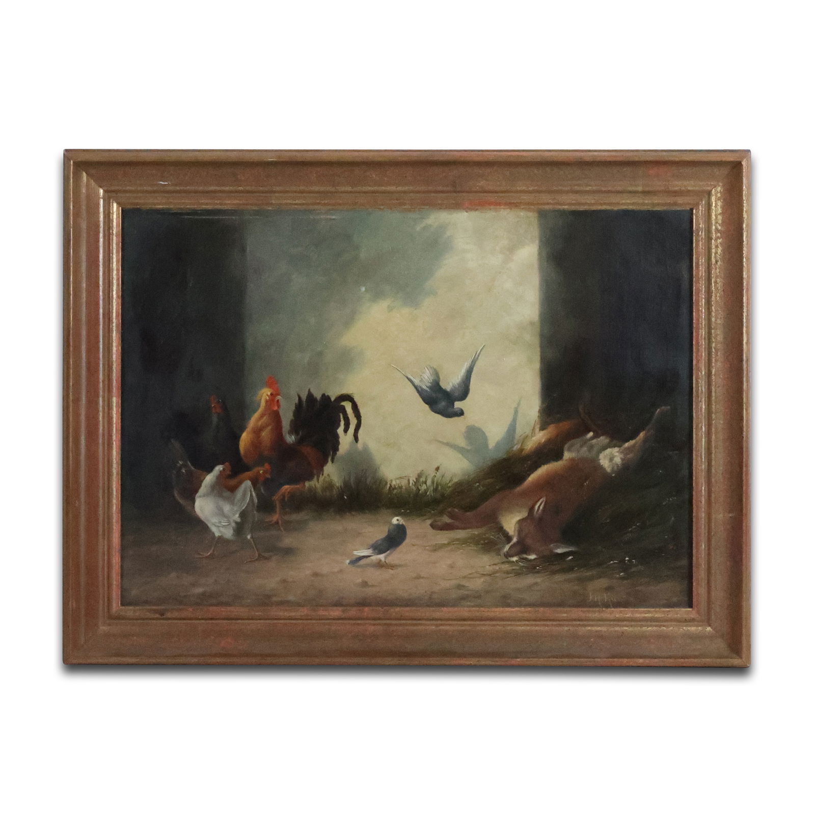 Signed J H Hays, Fine 19th C. Oil on Canvas with Barnyard Chickens, Animal, Birds (1 of 14)