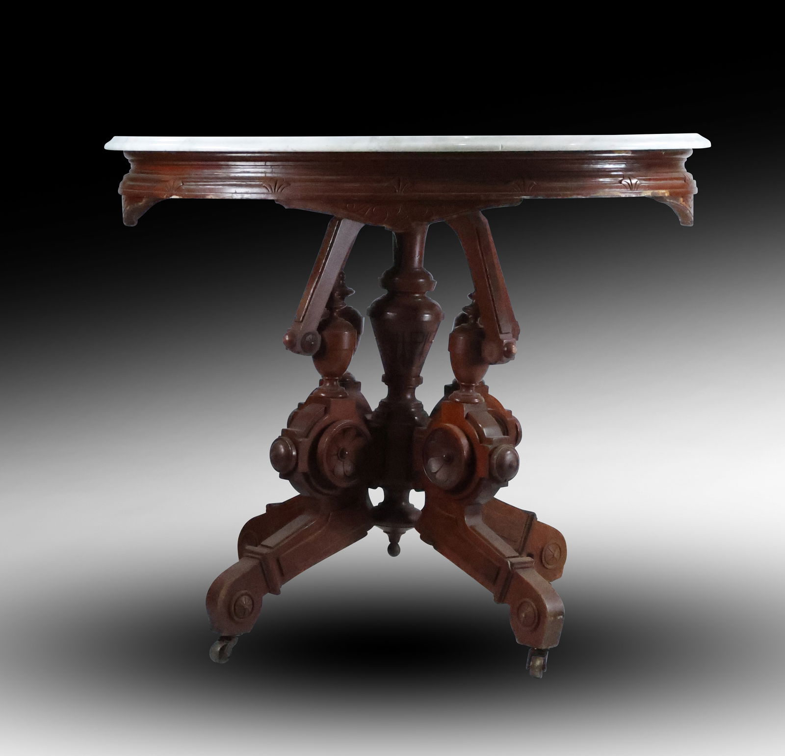 Victorian Oval Mahogany Coffee Table with Marble Top 35.5 inches wide (1 of 12)