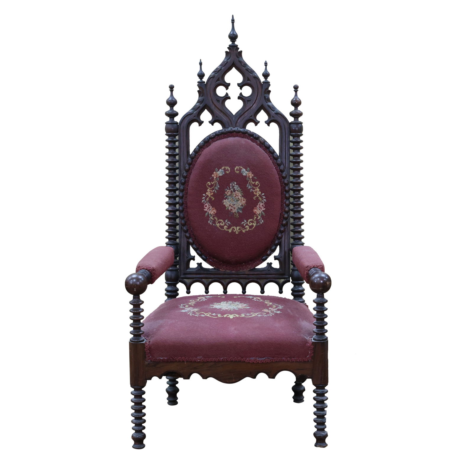 Rare Gothic Revival Chair with Needlepoint Upholstery (c. 1830-1860) (1 of 16)