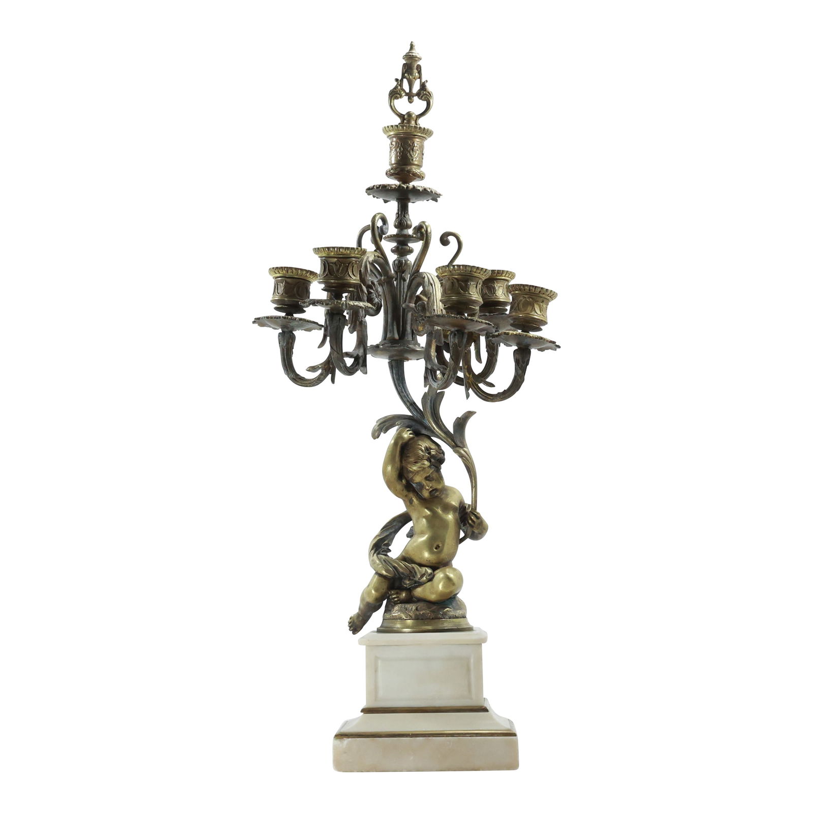 19th C. French Quality Bronze Cherub Candelabrum on Marble Base 24 in. height x 10.25 in. wide (1 of 16)