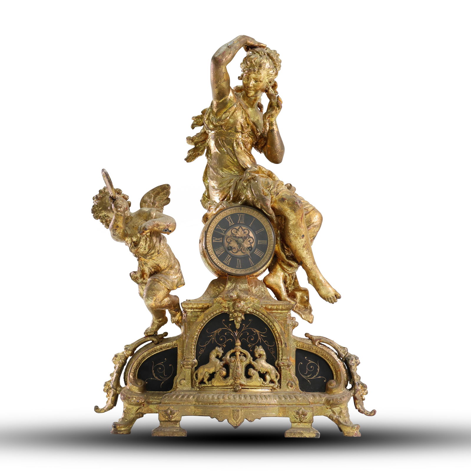 Reflections of Time: Cherub and Lady Gilded Mantle Clock Rococo Neoclassical (1 of 20)