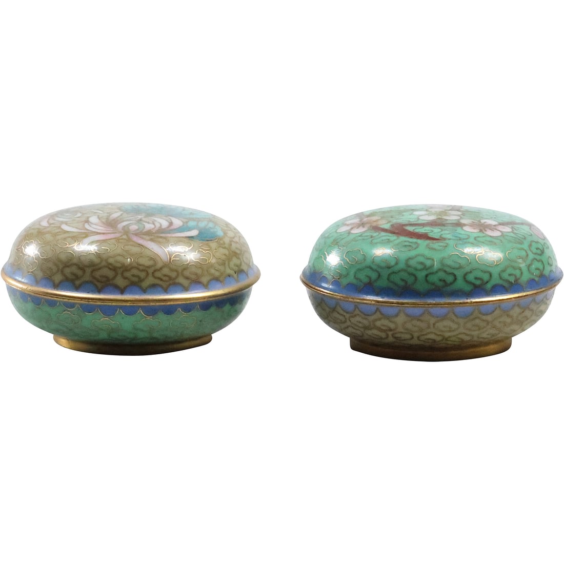 Pair of Cloisonné Trinket Boxes Intricate Floral Design  2 1/8 in. x 1 1/8 in. (1 of 20)