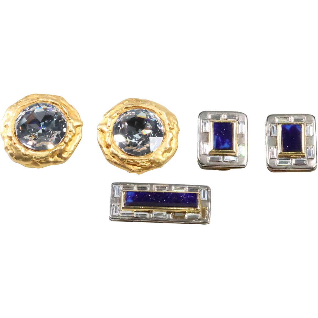 Liguoro Gianni [De Liguoro] Earrings; 3-Pc Gold Flecked Lapis Stones Pin; Large Gold Tone (1 of 19)