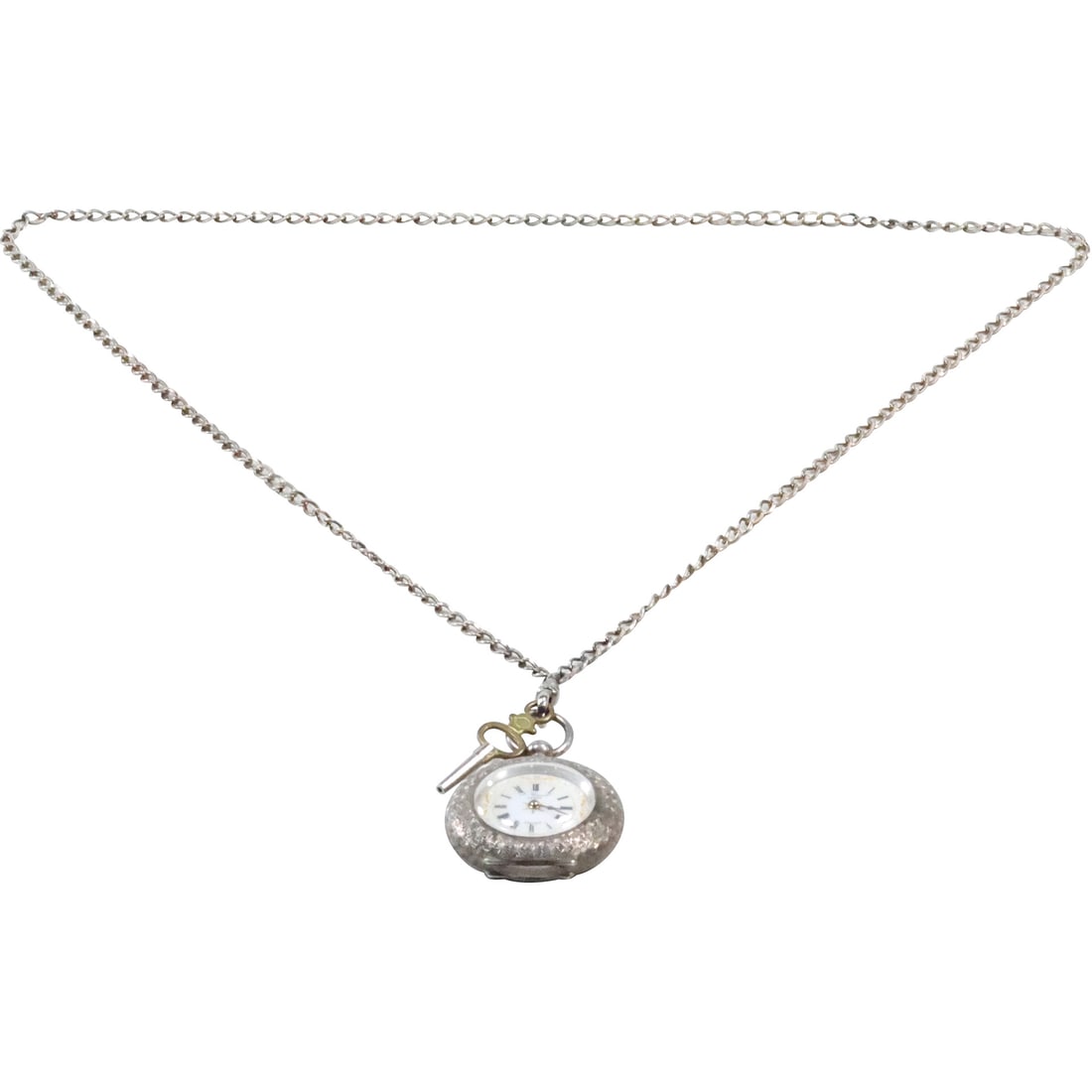 Rare & Unusual Sterling Y. Grant Leeds Pocket Watch with Key and Watch Fob Chain 1890-1900 (1 of 15)