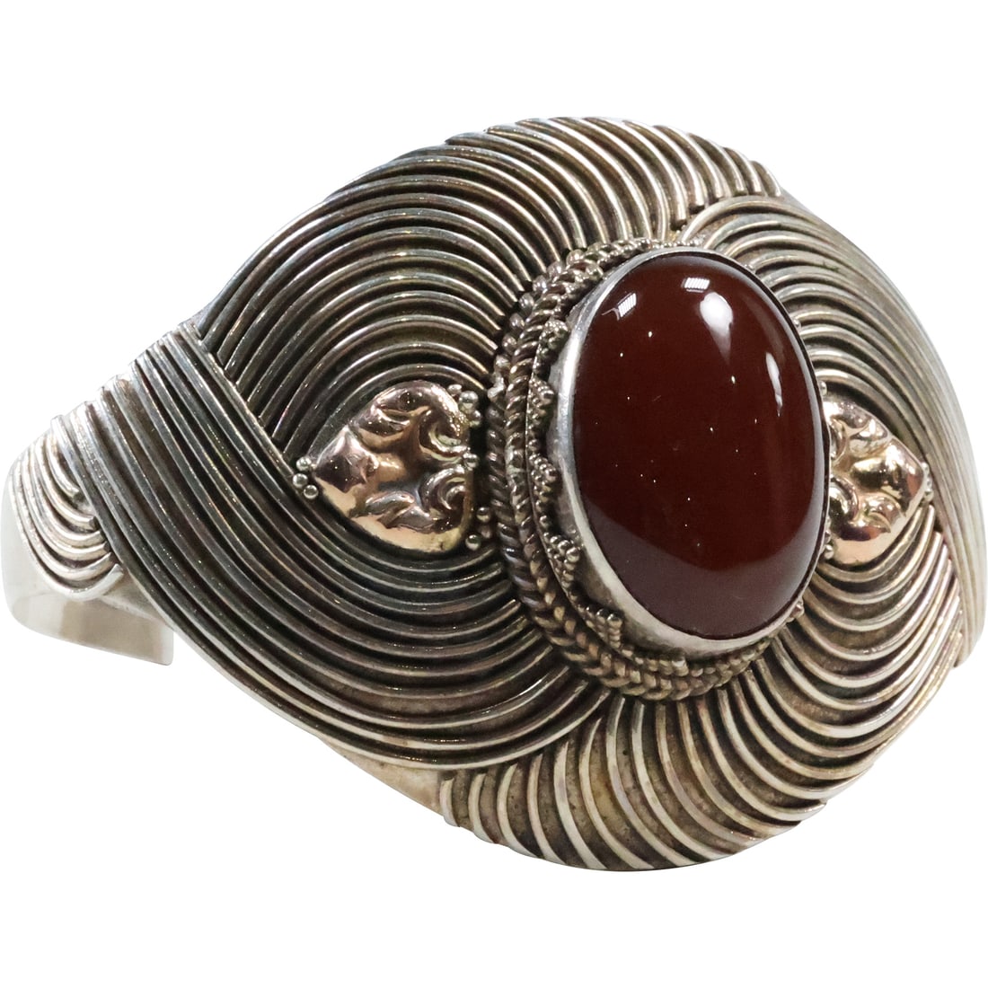 Stunning Bracelet .925 Sterling and 22K Gold Swirl Design Cuff Bracelet with Carnelian (1 of 15)