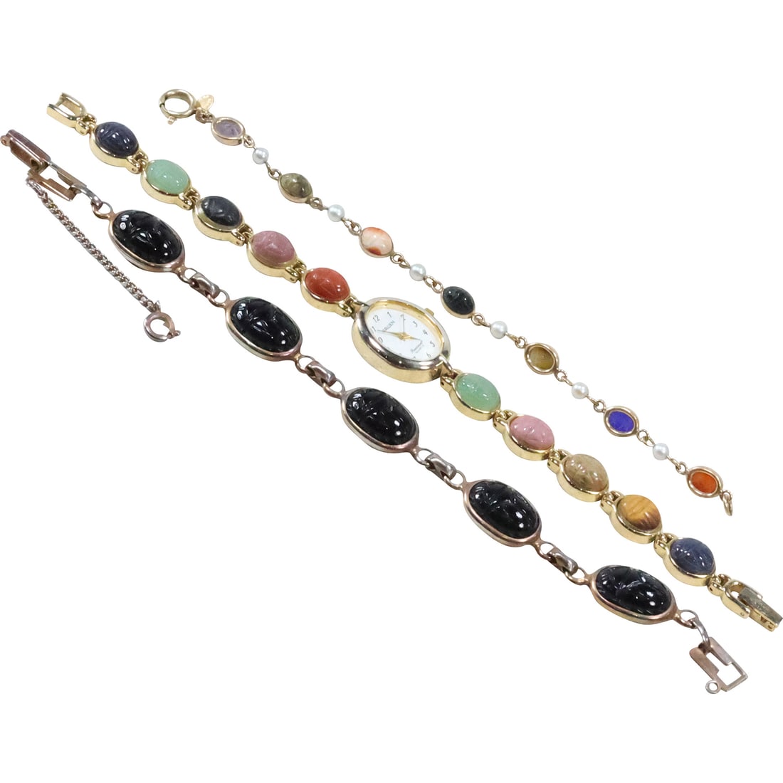 3 Assorted SCARAB: Gruen Semi Precious Scarab Watch New in Case; Black Scarab Bracelet; (1 of 20)