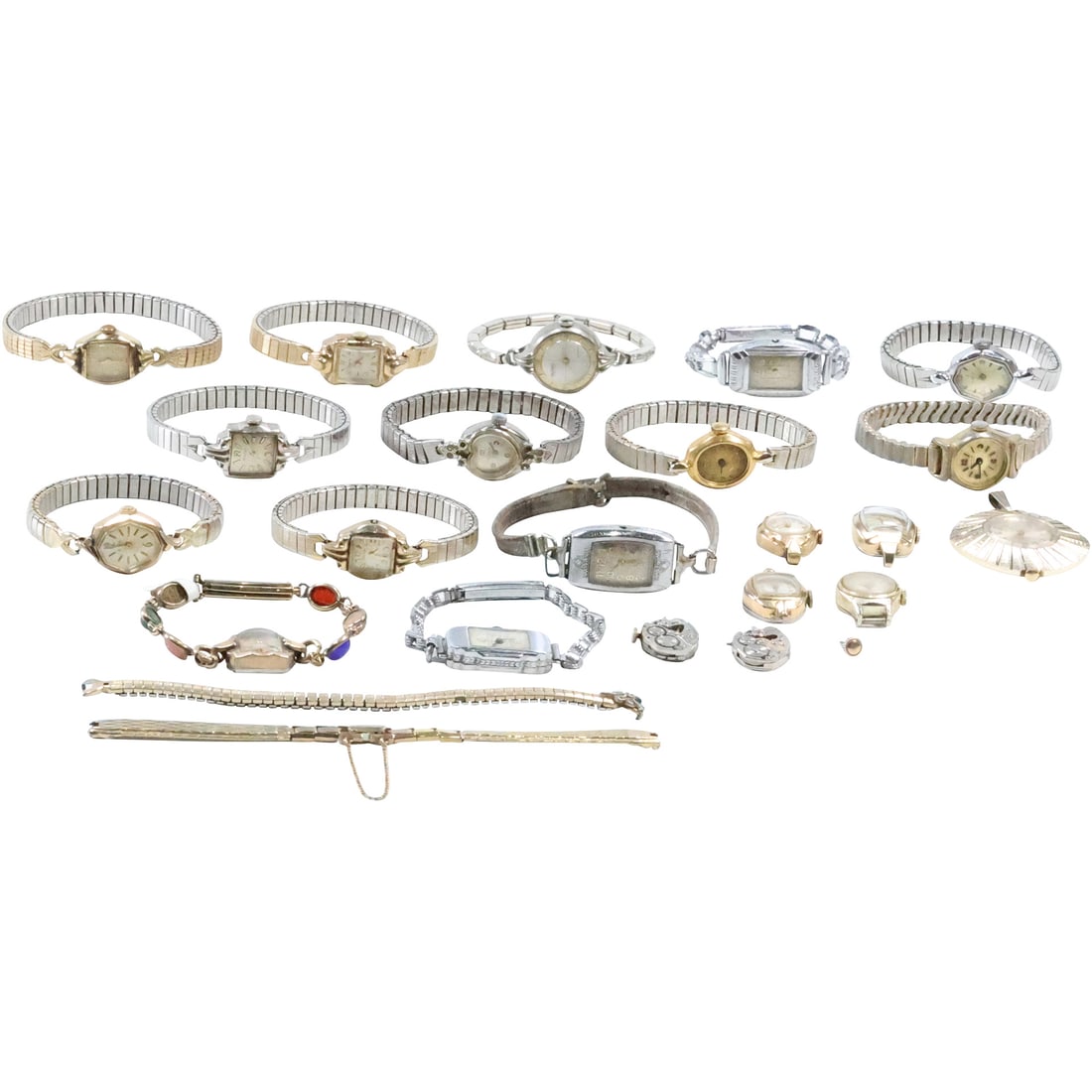 Group Lot Assorted Vintage Ladies Wristwatches and Parts: 6 10K RGP one with 10K GF Scarab (1 of 20)