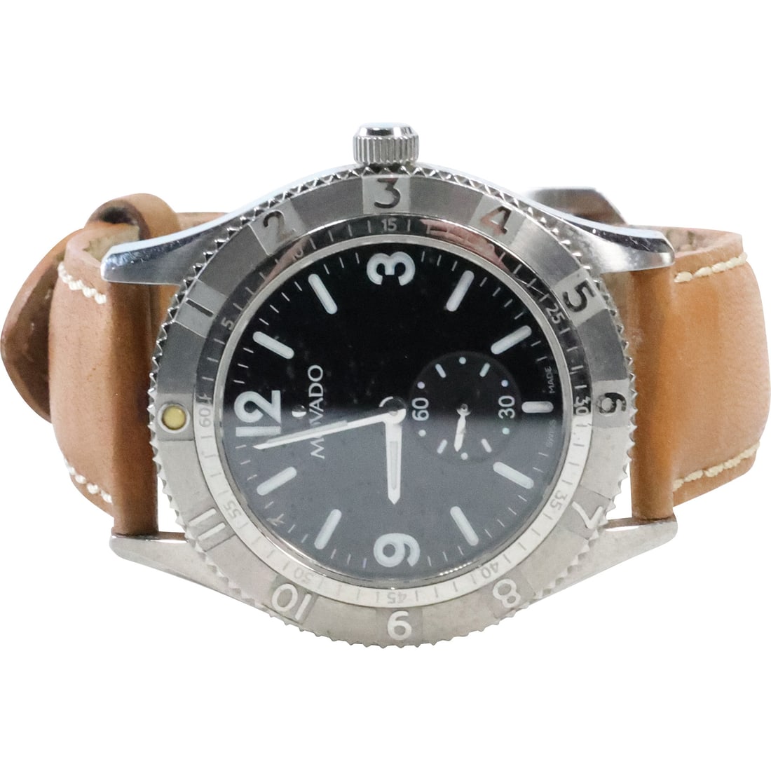 Movado Silver Tone with Black Face Men's Wristwatch 84 N2 1890, 1 1/2 in. dia.: Movado Silver Tone with Black Face Men's Wristwatch 84 N2 1890, 1 1/2 in. dia.