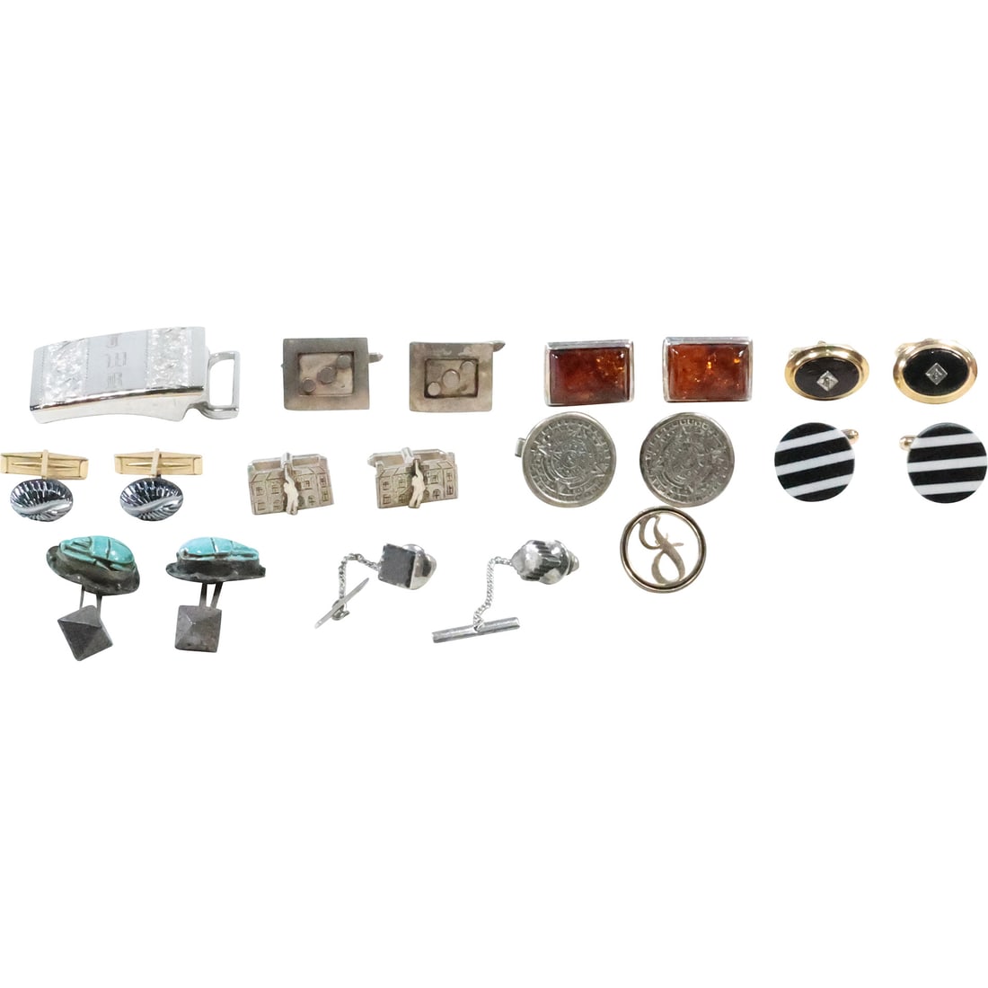 Assorted Men's Lot: .925 Sterling with Amber Cuff Links; Simons Sterling Buckle; Taxco Sterling (1 of 20)