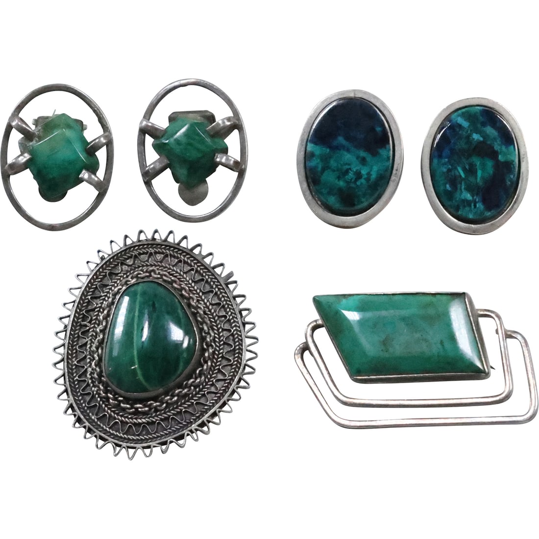 6 Pieces Assorted: Israel Sterling Pin / Pendant; Malachite Israel .925 Sterling Geometric Pin / (1 of 20)