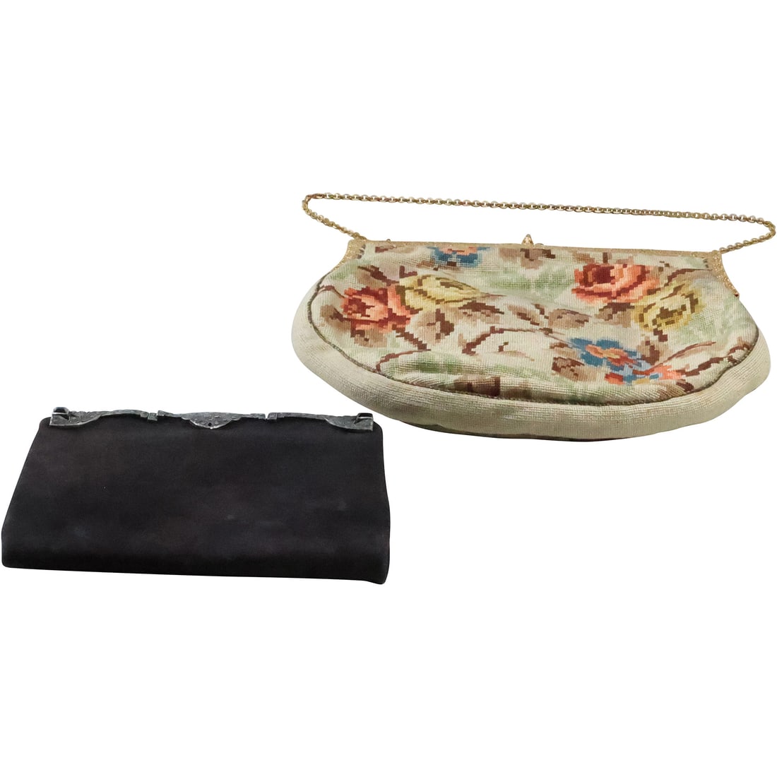 [2] Needlepoint Purse with Snake Closure & Black Clutch with Silver and Marcasite Closure (1 of 19)