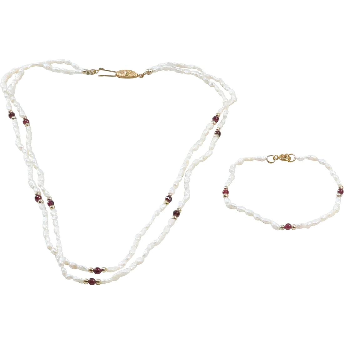 [2] Genuine Seed Pearls with Amethyst and Gold Beads Necklace & Bracelet (1 of 20)