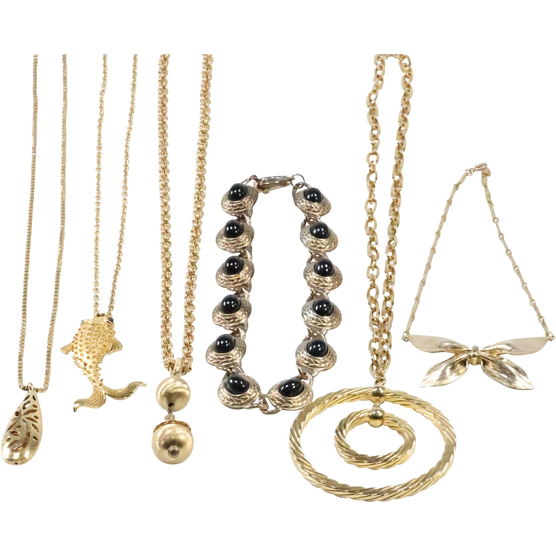 6 Assorted Costume Jewelry Gold Tone Necklaces: Monet 25 in. chain 3 1/2 x 7/8 in. pendant, Napier, (1 of 20)