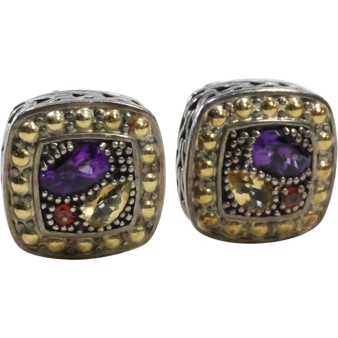 EFFY, BH .925 Sterling and 18K Gold with Citrine, Garnet and Amethyst Earrings 1/2 in. x 1/2 in. (1 of 14)