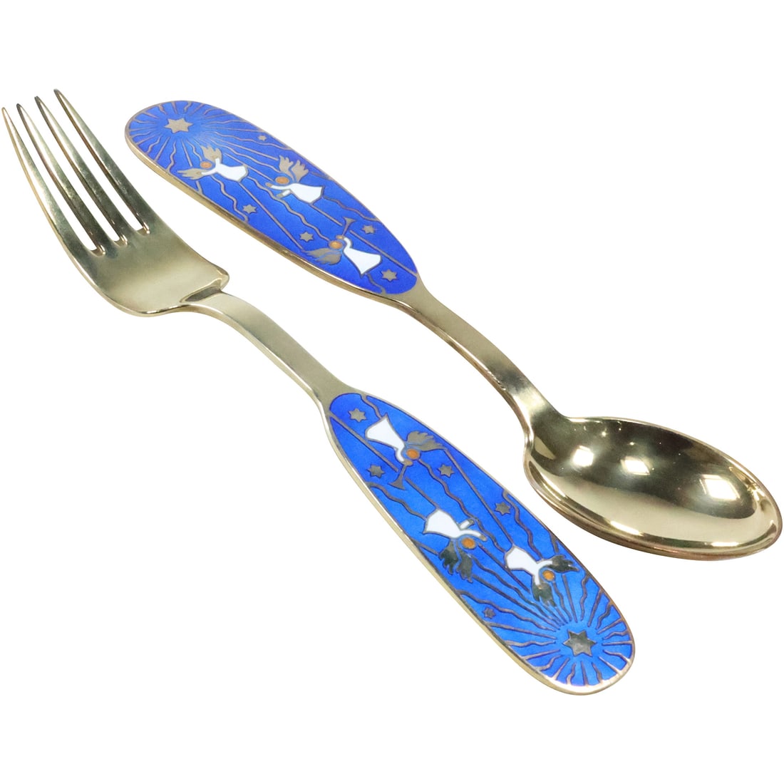 A Michelson Copenhagen Denmark Sterling Enameled Angel Spoon and Fork weighs 91.5 grams (1 of 19)