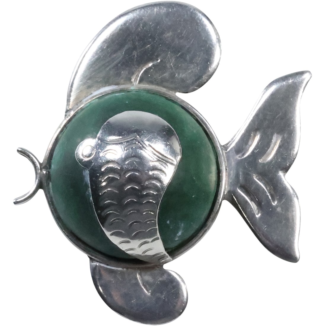 Plata .925 Sterling Silver Malachite Fish Pin 2 3/4 in. x 2 in. (1 of 16)